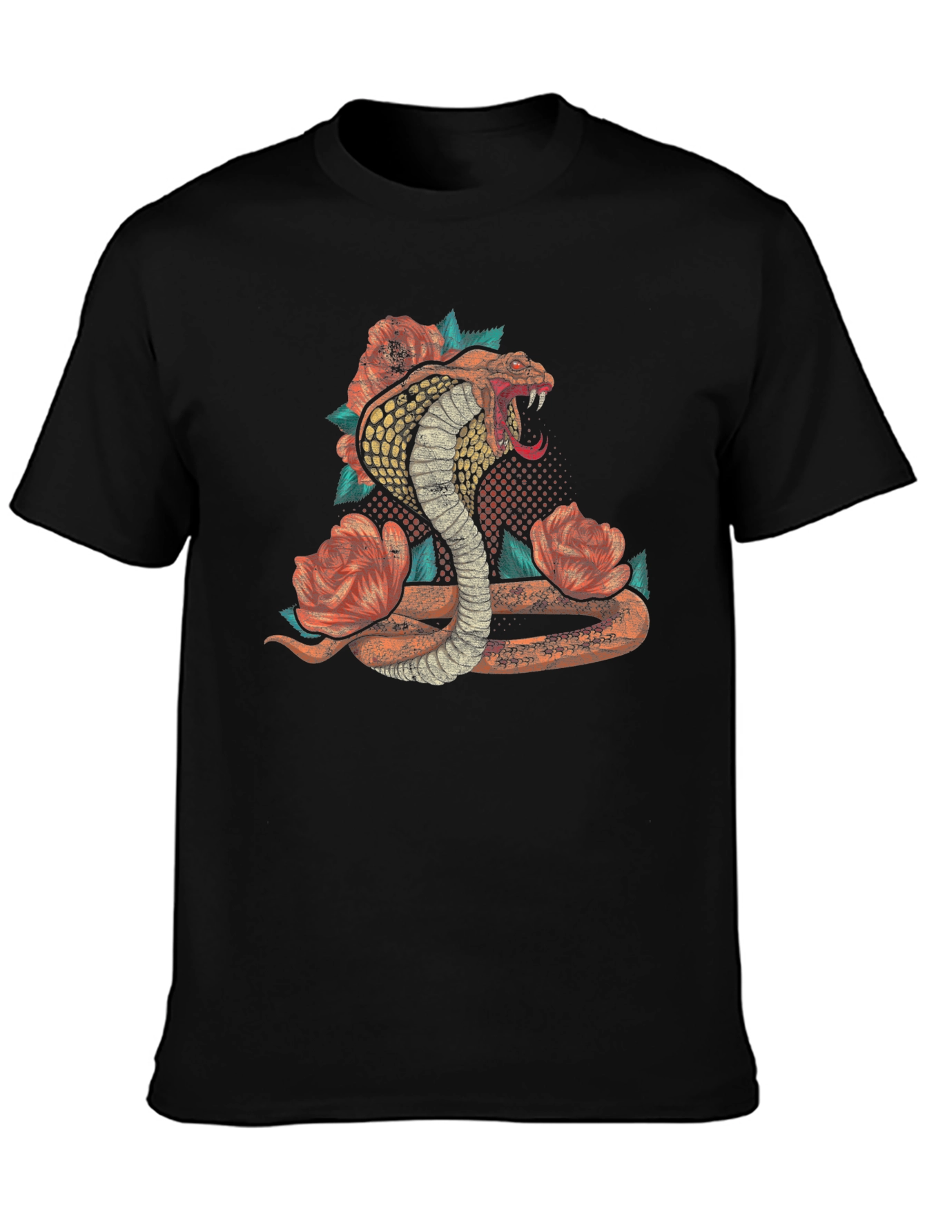 Cobra Snake Floral Graphic Print Mens Black T-Shirt