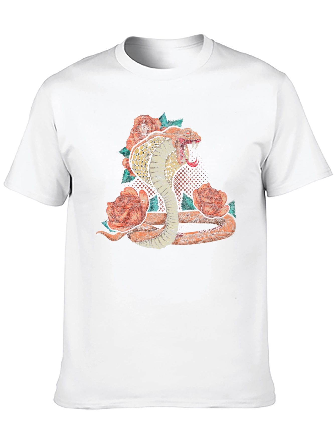 Cobra Snake Floral Graphic Print Mens Black T-Shirt