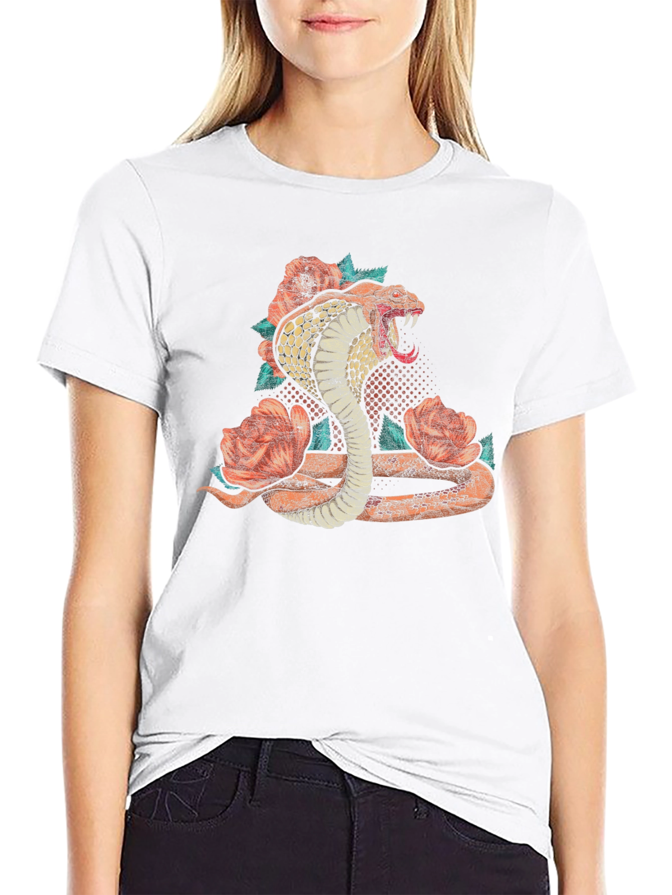 Cobra Snake Floral Graphic Print Mens Black T-Shirt