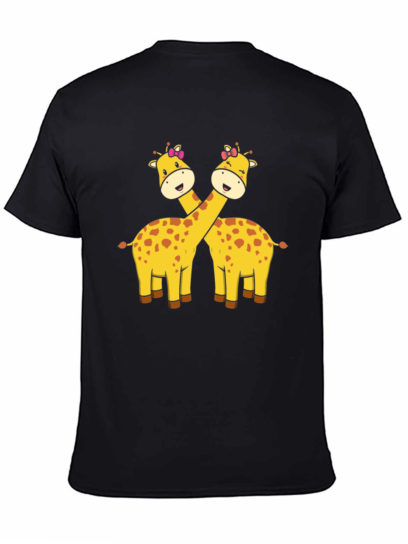 Cute Giraffe Couple Graphic T-Shirt - Black