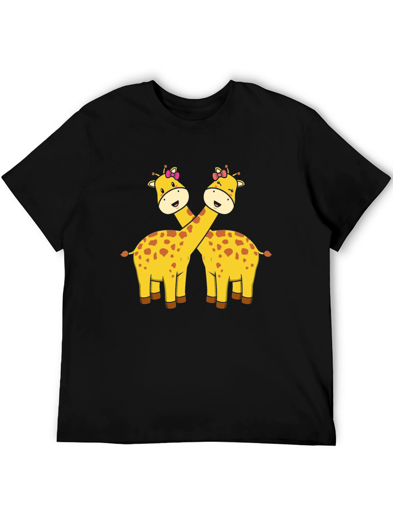 Cute Giraffe Couple Graphic T-Shirt - Black