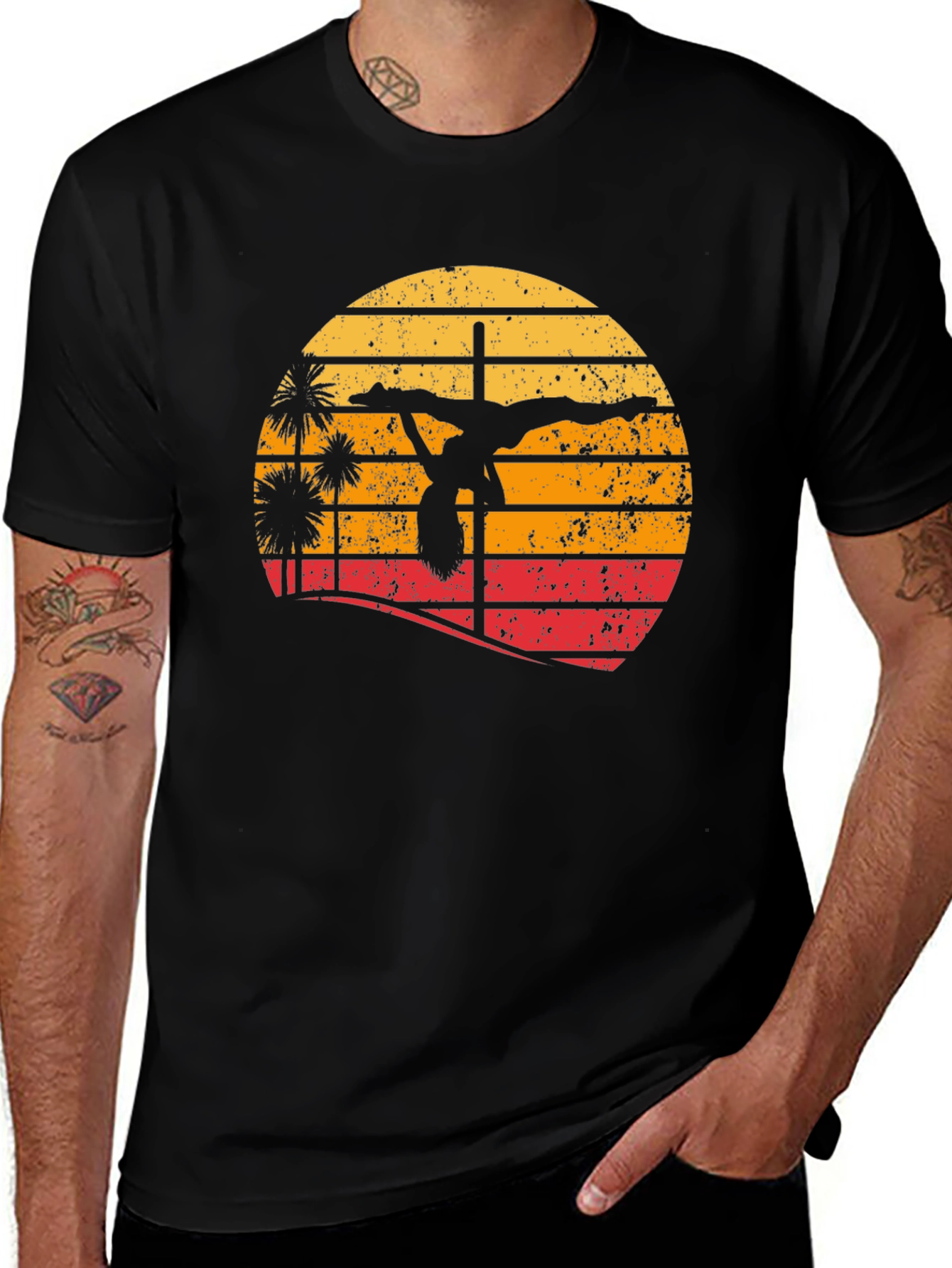 Retro Sunset Pole Dancer T-Shirt - Unique Design
