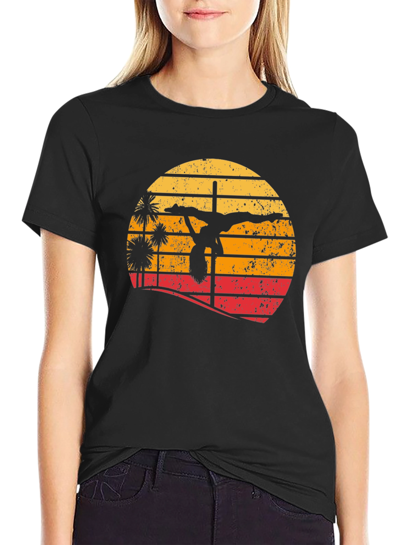 Retro Sunset Pole Dancer T-Shirt - Unique Design