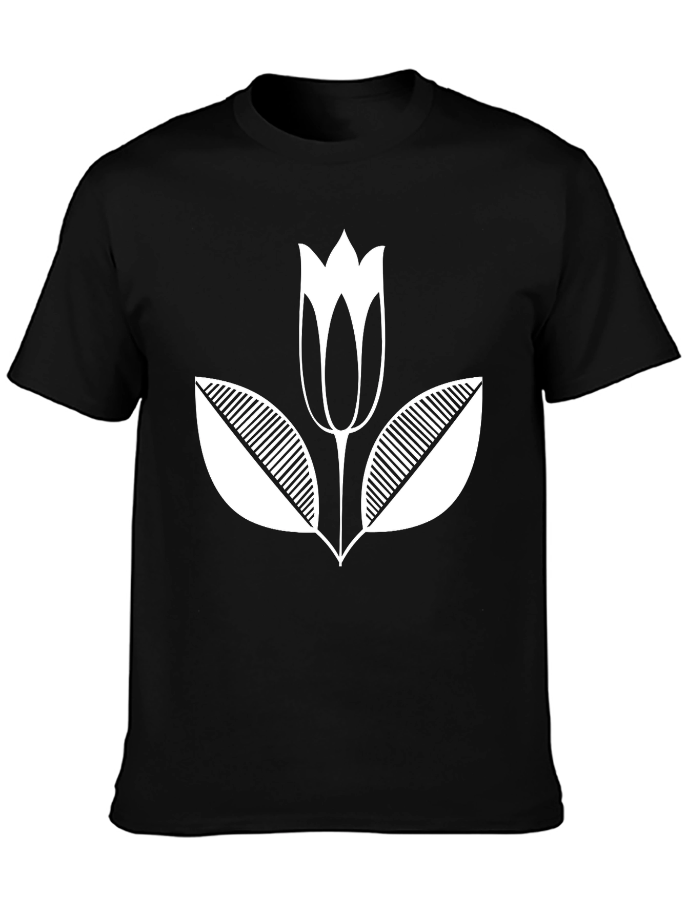 Black T-Shirt with White Flower Graphic Print