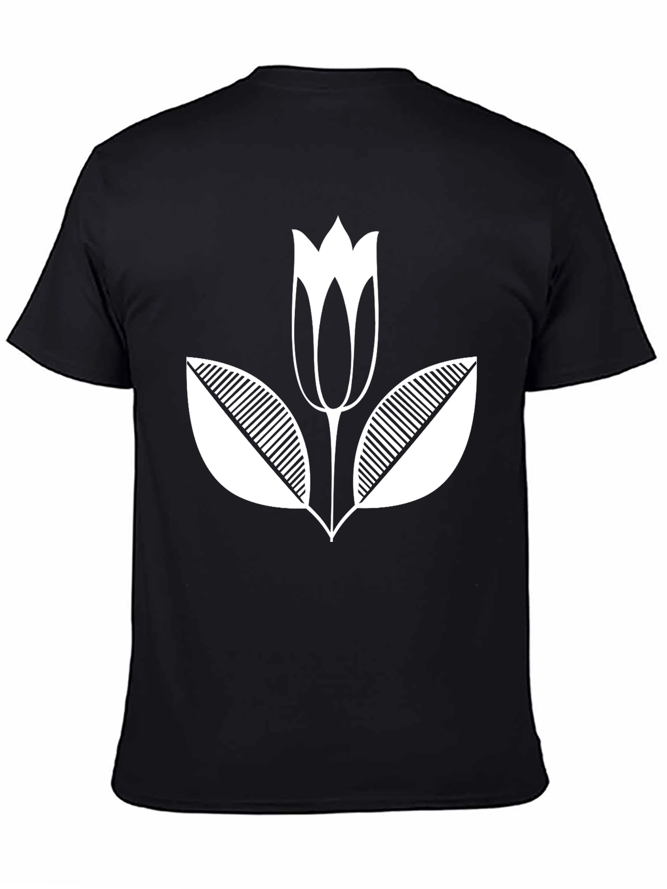 Black T-Shirt with White Flower Graphic Print
