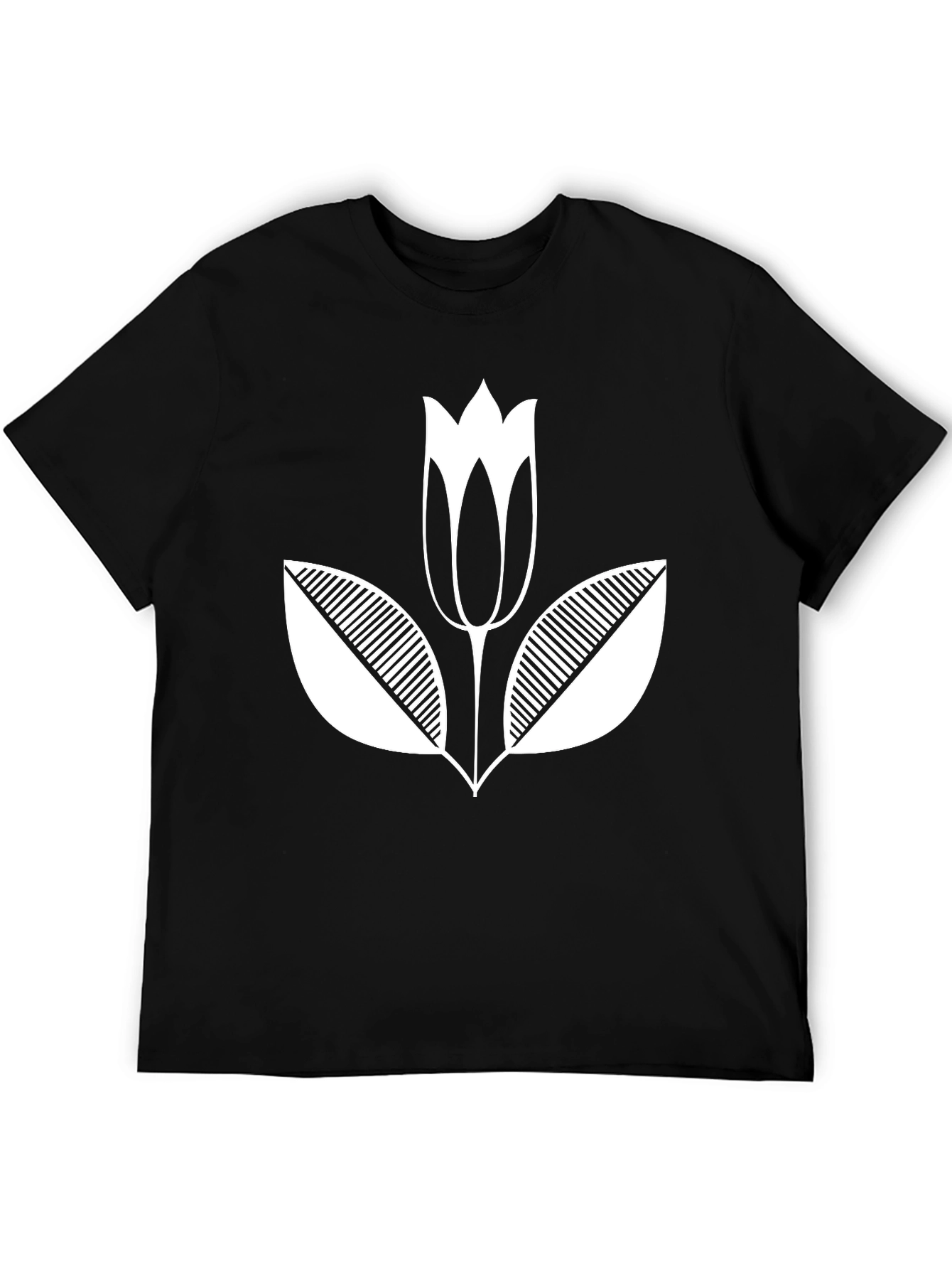 Black T-Shirt with White Flower Graphic Print
