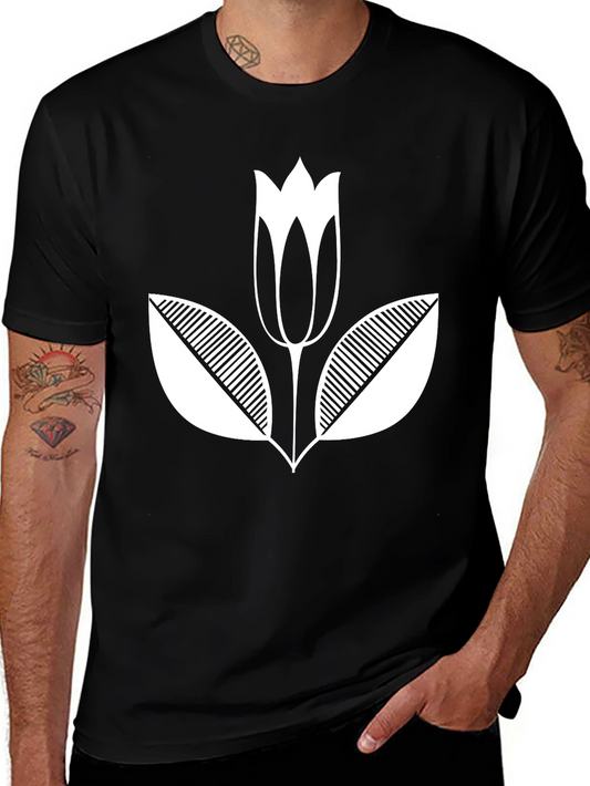 Black T-Shirt with White Flower Graphic Print