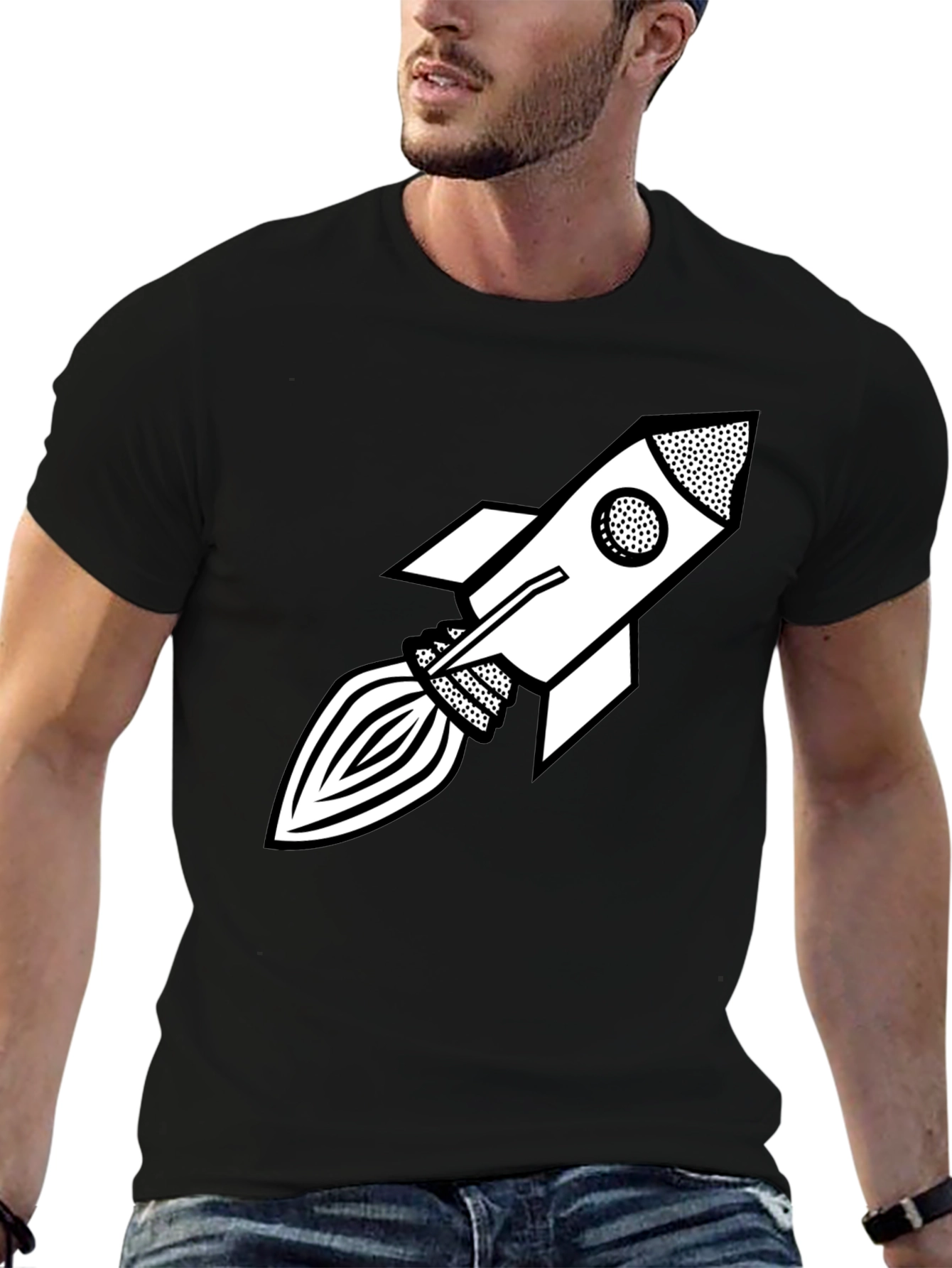 Retro Rocket Graphic Tee - Black