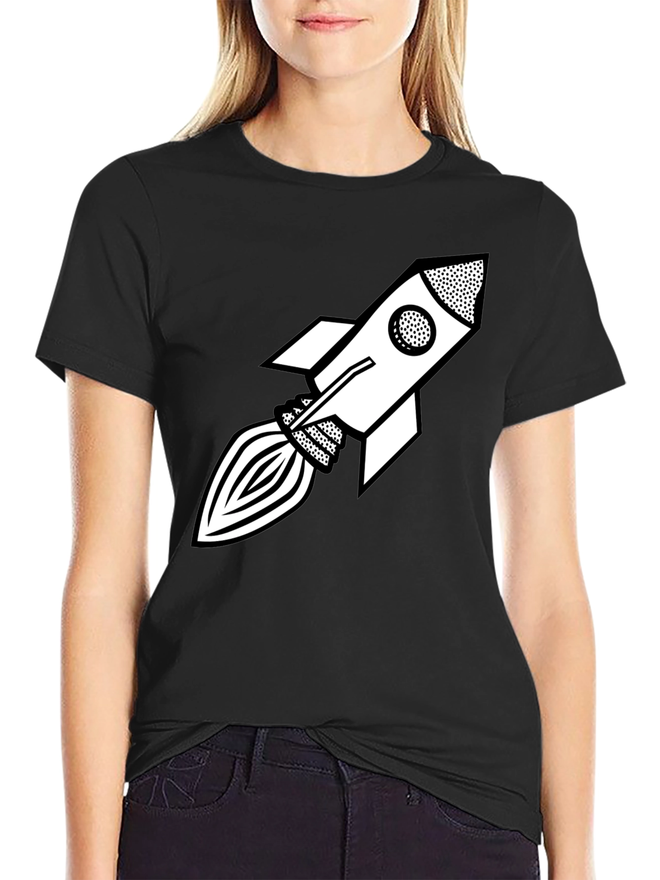 Retro Rocket Graphic Tee - Black