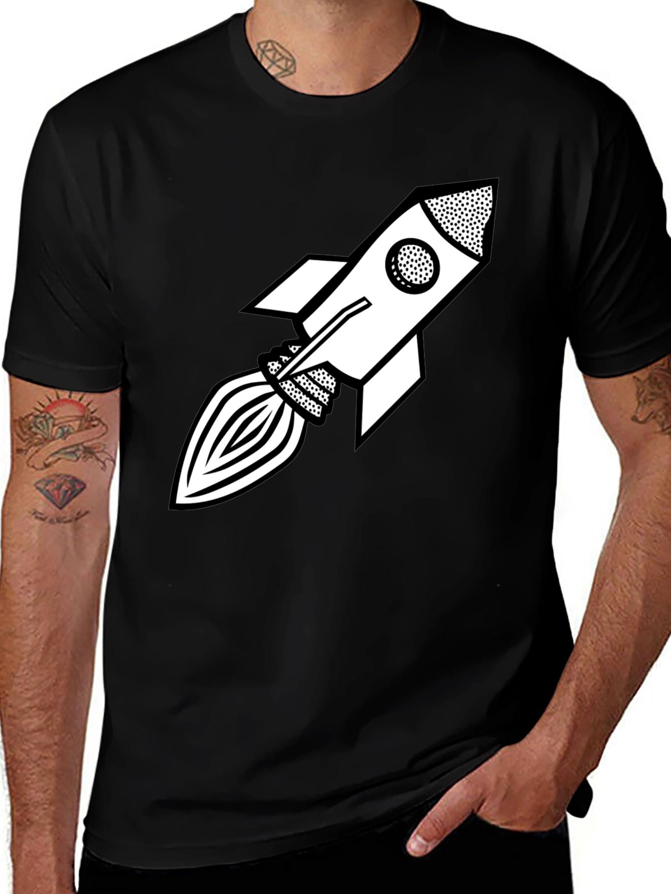 Retro Rocket Graphic Tee - Black