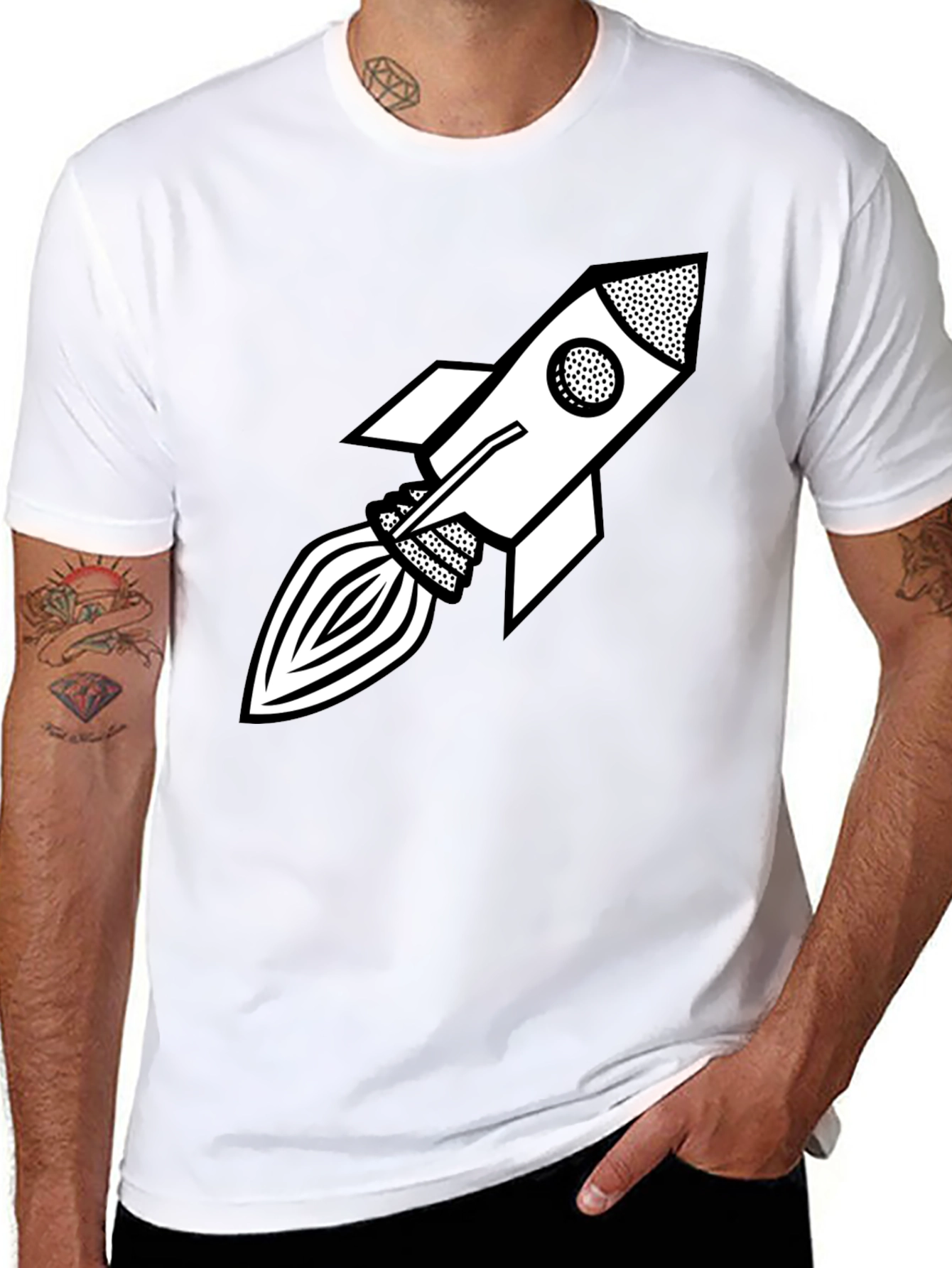 Retro Rocket Graphic Tee - Black