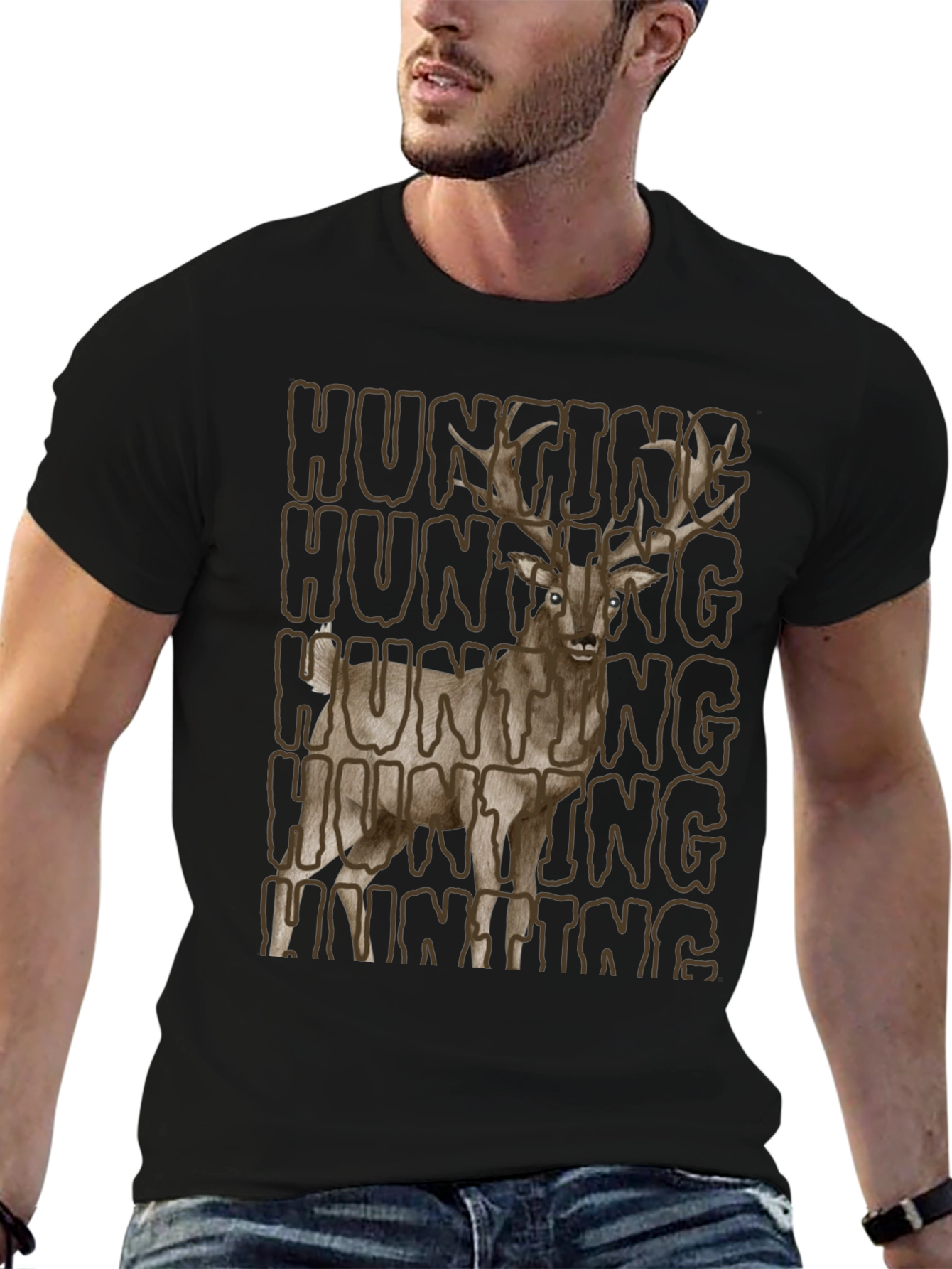 Hunting Deer Graphic Tee - Mens Black T-Shirt