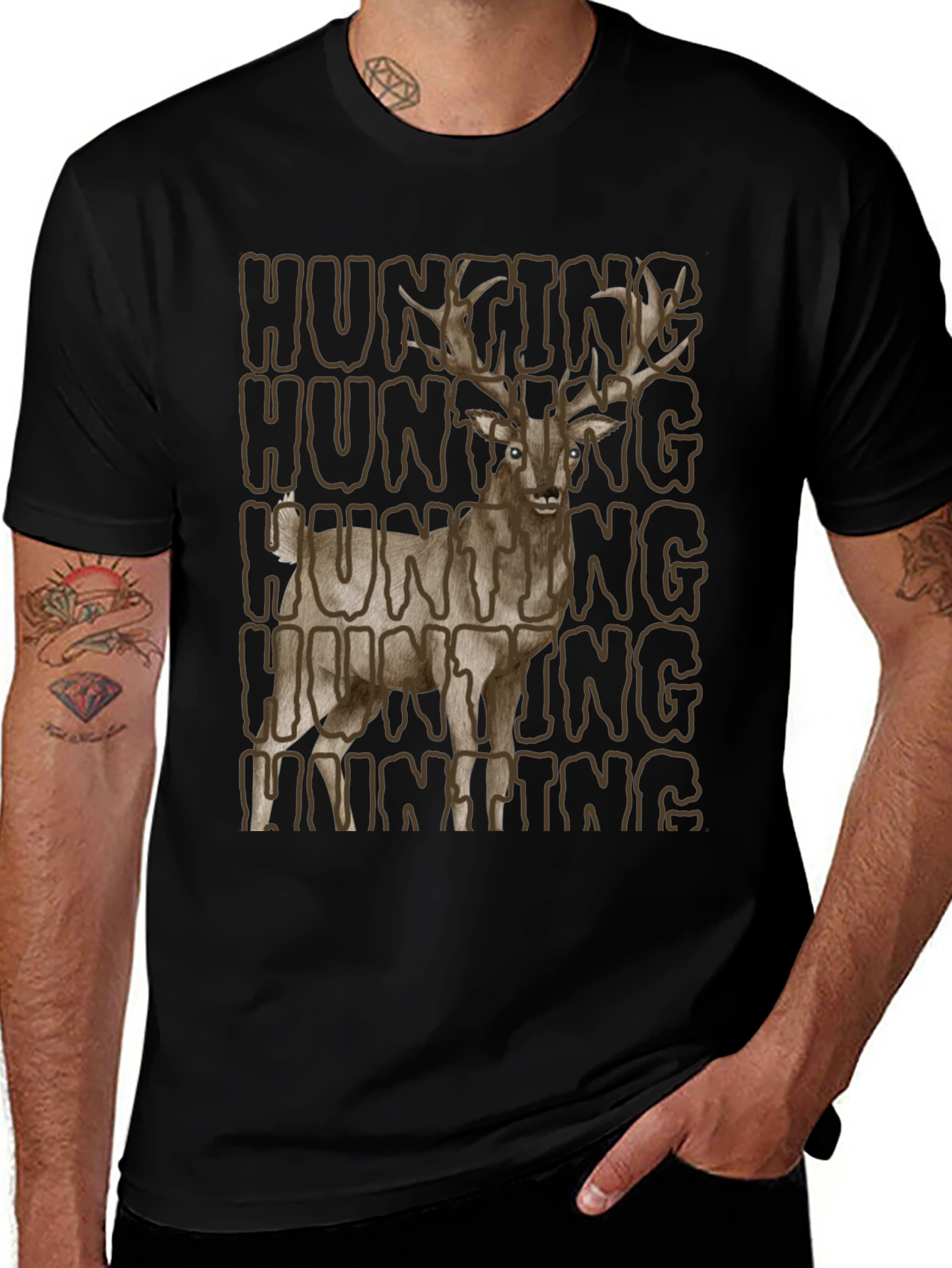 Hunting Deer Graphic Tee - Mens Black T-Shirt