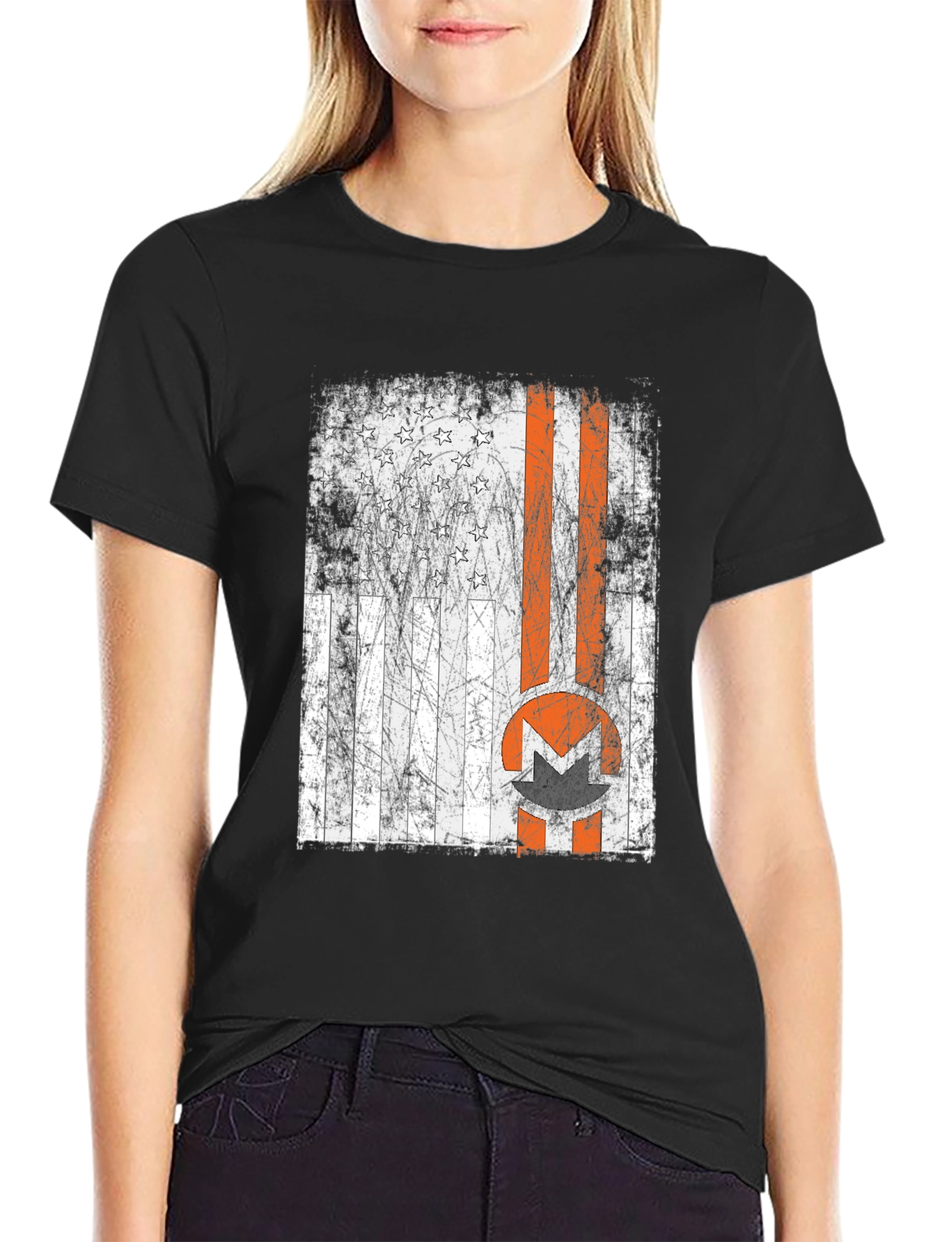 Distressed American Flag Monero Crypto T-Shirt