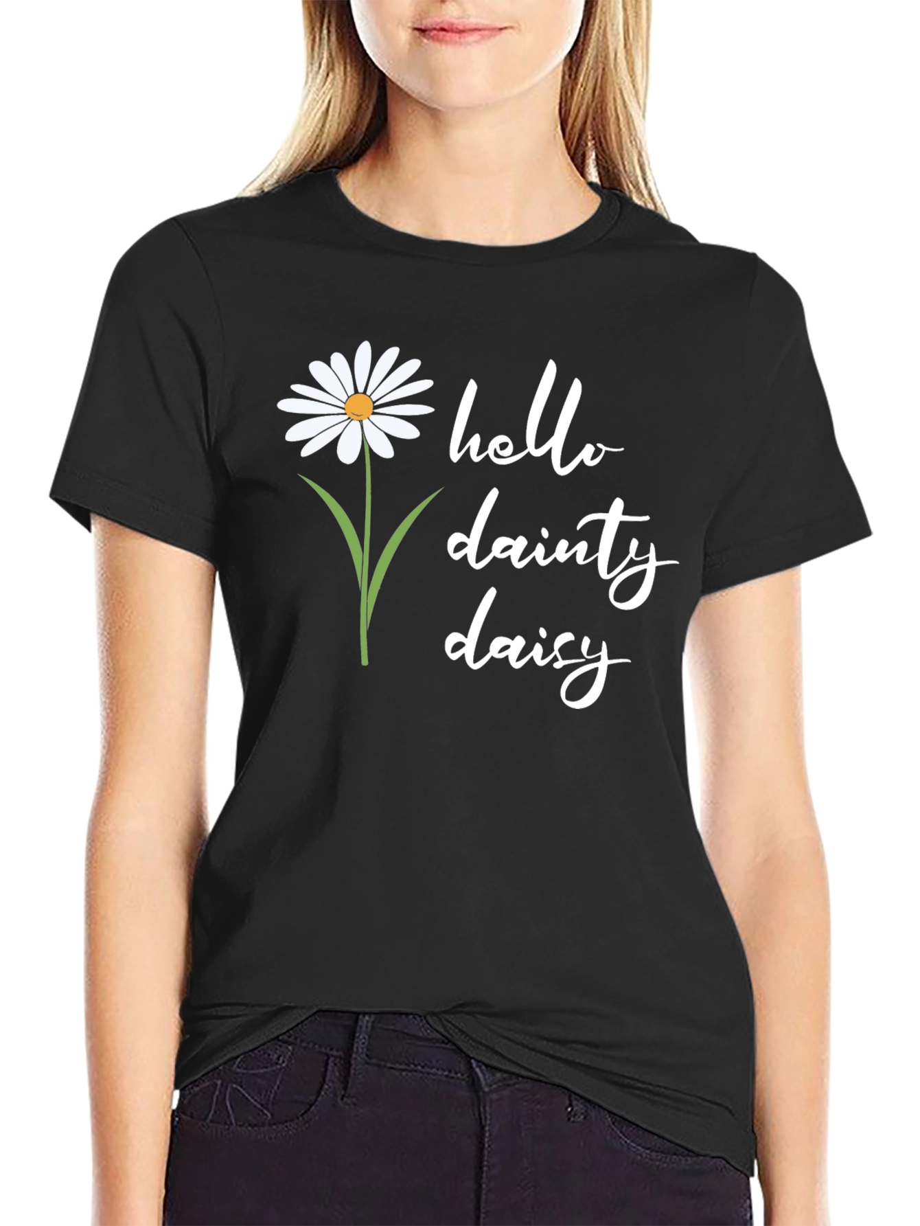 Hello Dainty Daisy Graphic Tee - Black Unisex Shirt