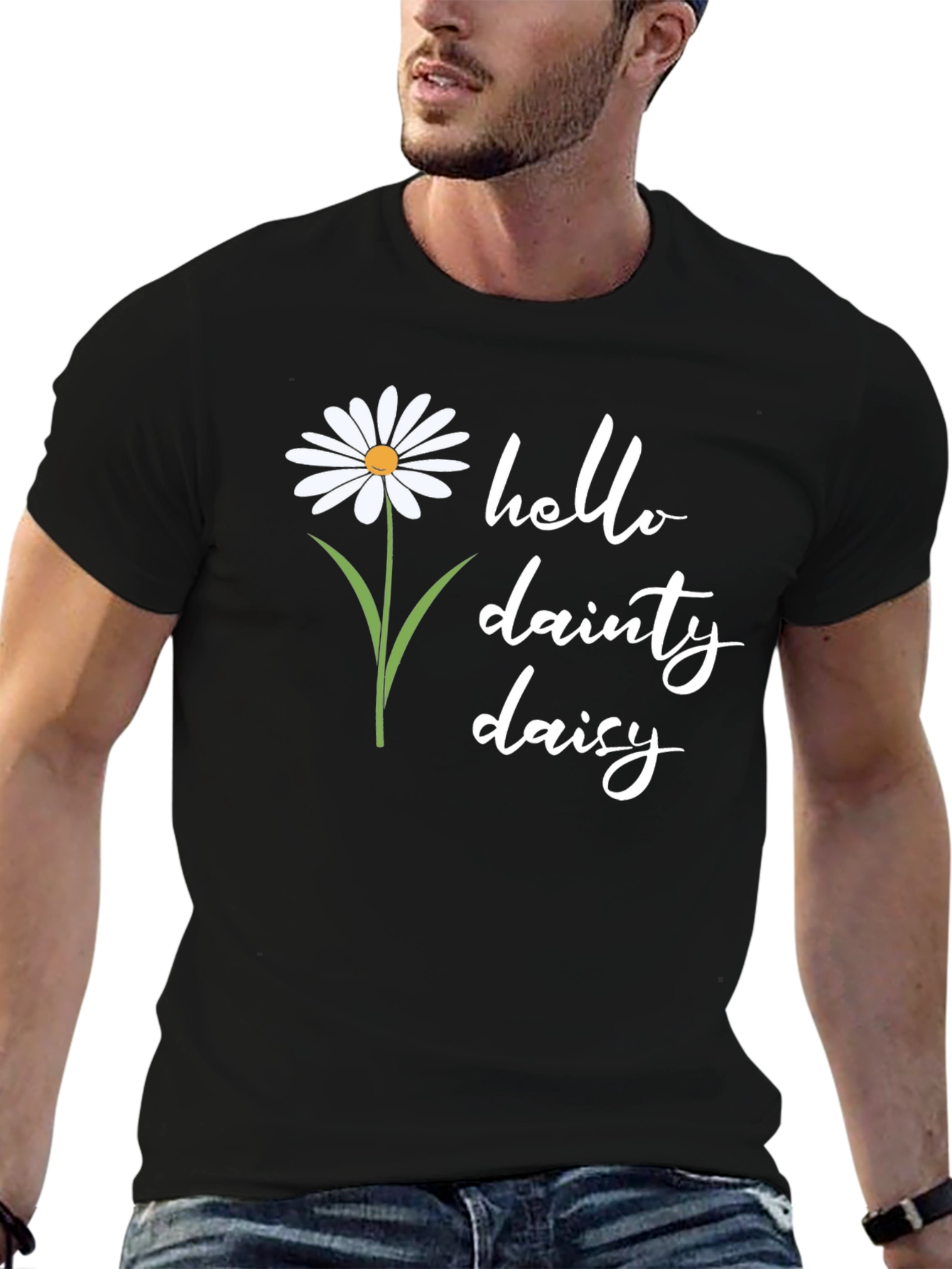 Hello Dainty Daisy Graphic Tee - Black Unisex Shirt