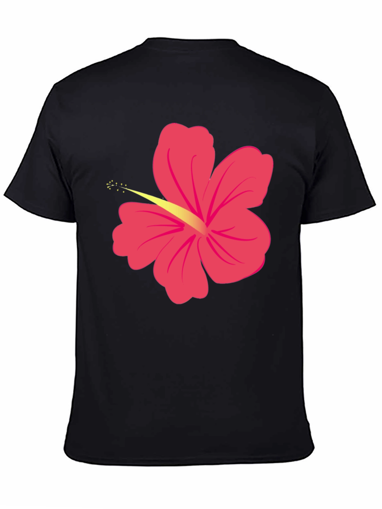 Black T-Shirt with Pink Hibiscus Flower Graphic