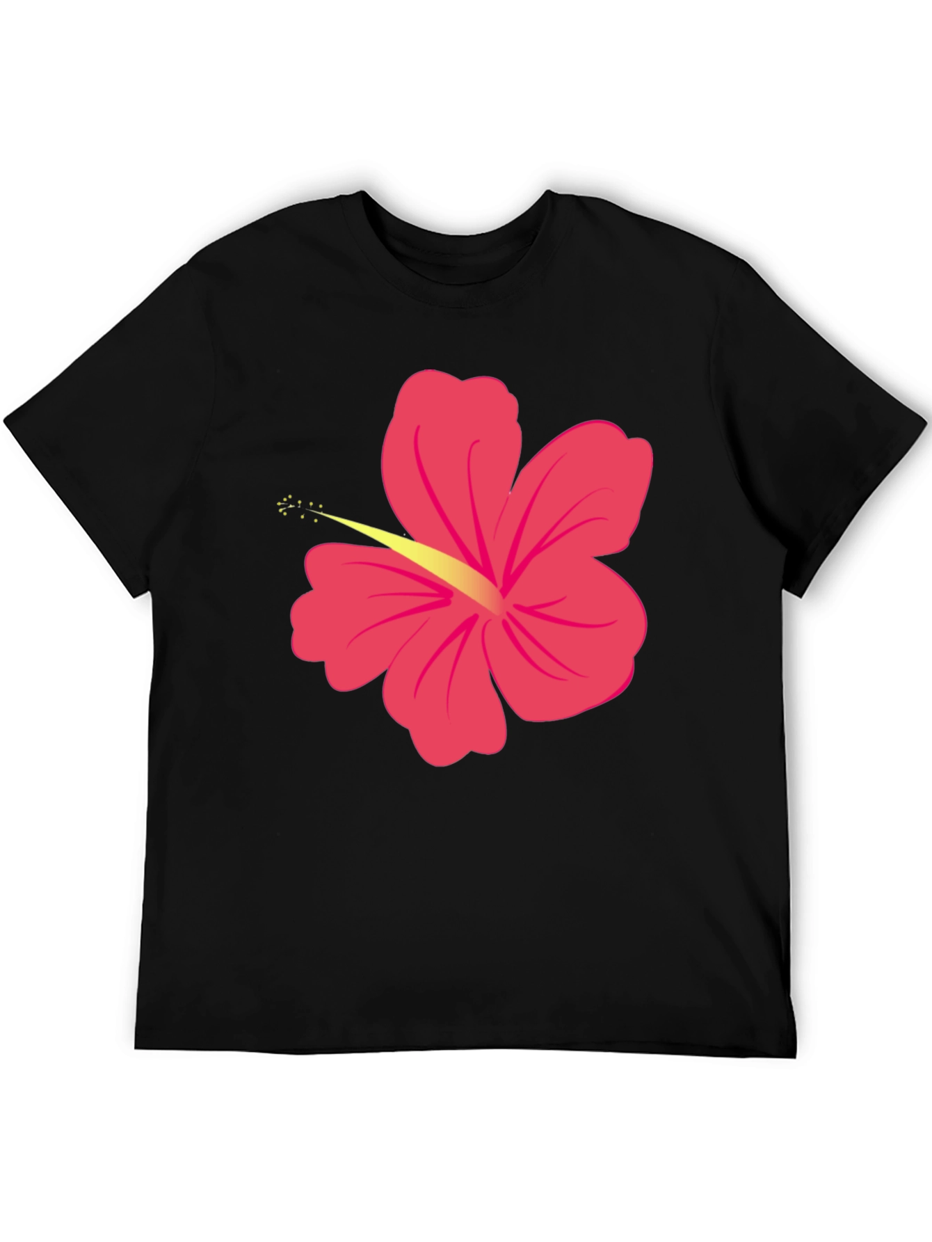 Black T-Shirt with Pink Hibiscus Flower Graphic
