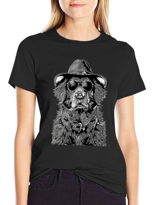 Dog with Hat and Shades Black T-Shirt