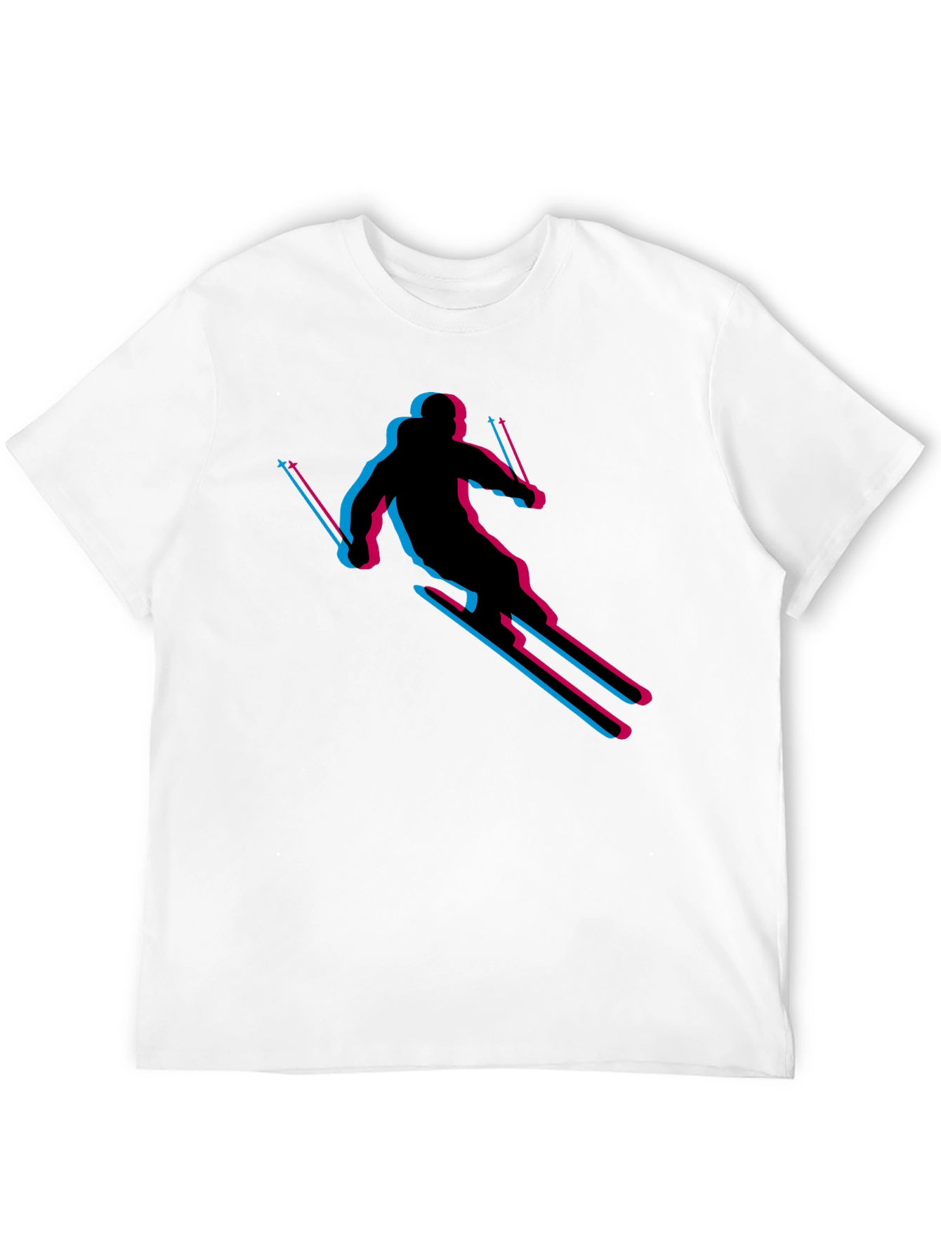 Retro Skiing T-Shirt - Black Cotton Blend