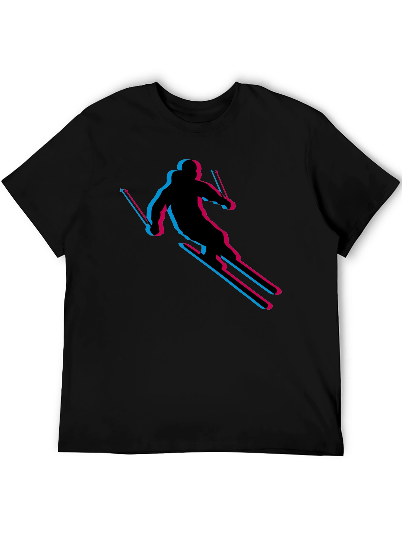 Retro Skiing T-Shirt - Black Cotton Blend