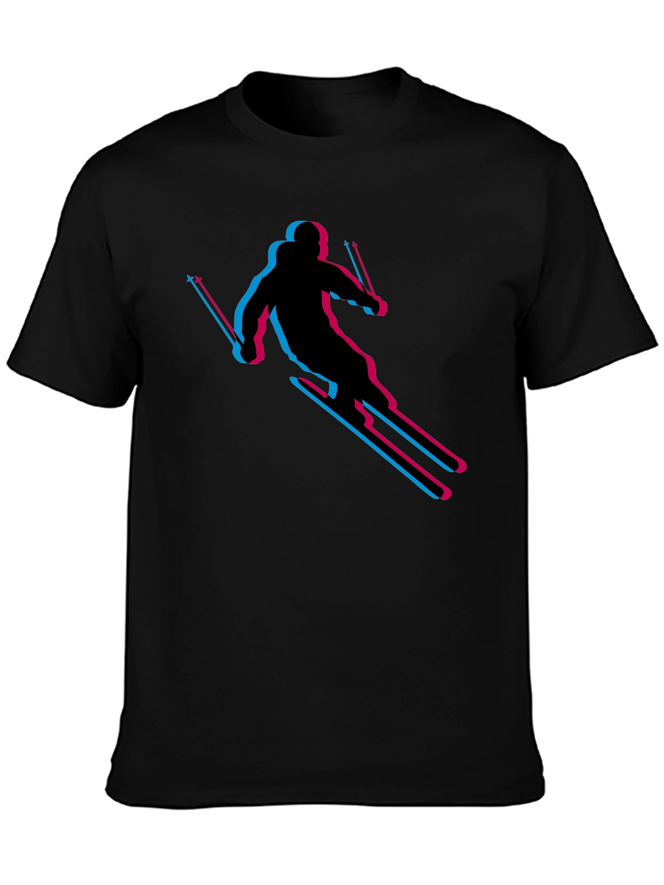 Retro Skiing T-Shirt - Black Cotton Blend