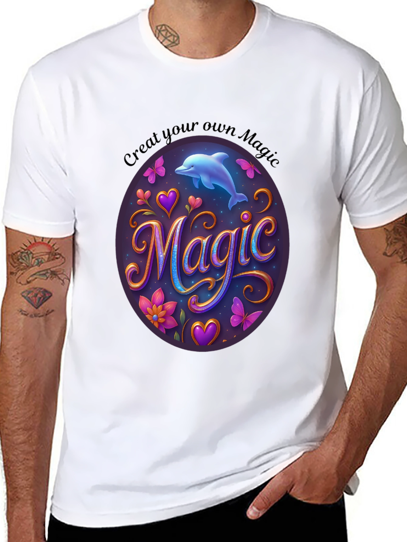 Magic Dolphin Graphic Tee - Unisex Black T-Shirt