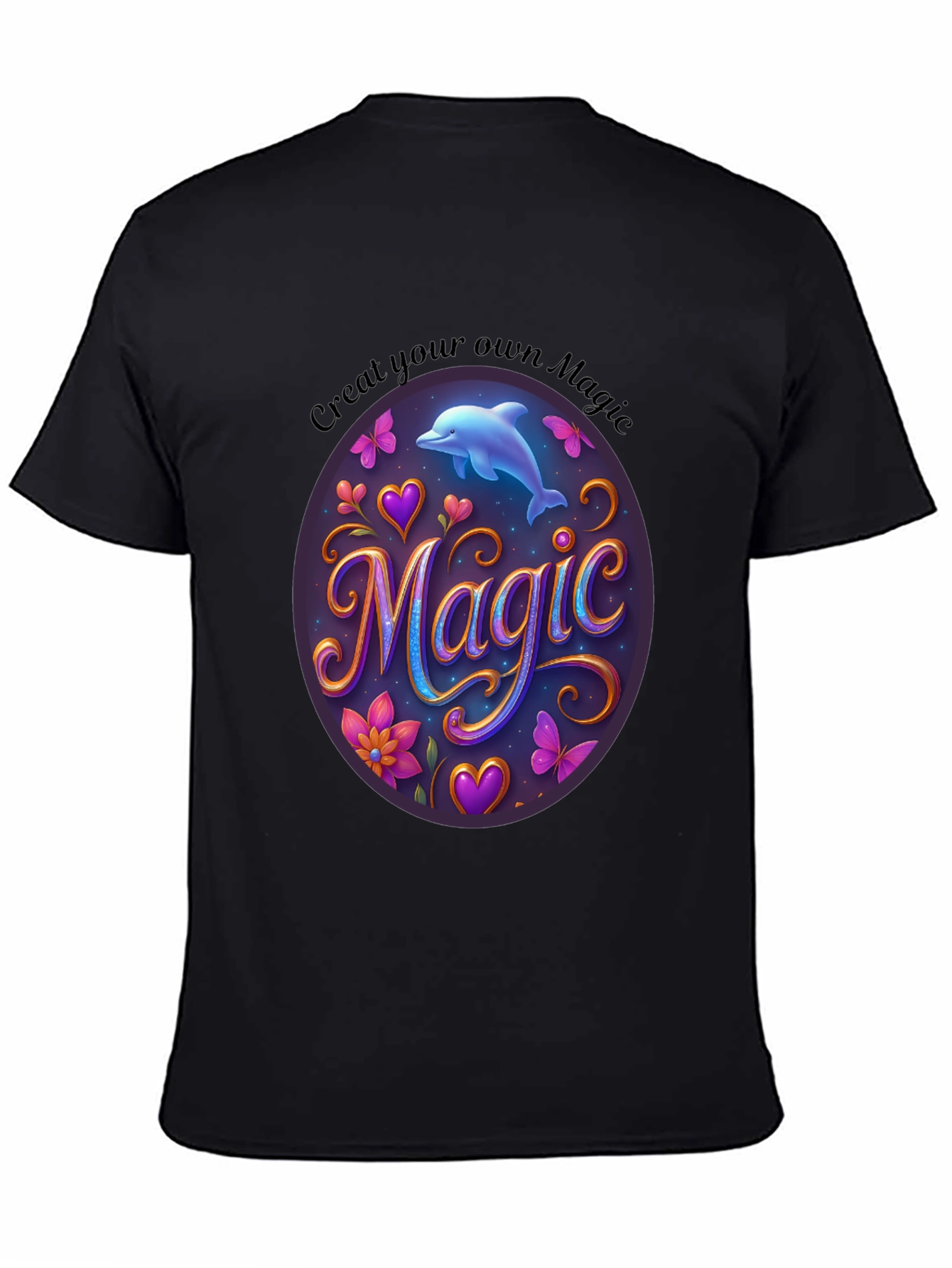 Magic Dolphin Graphic Tee - Unisex Black T-Shirt