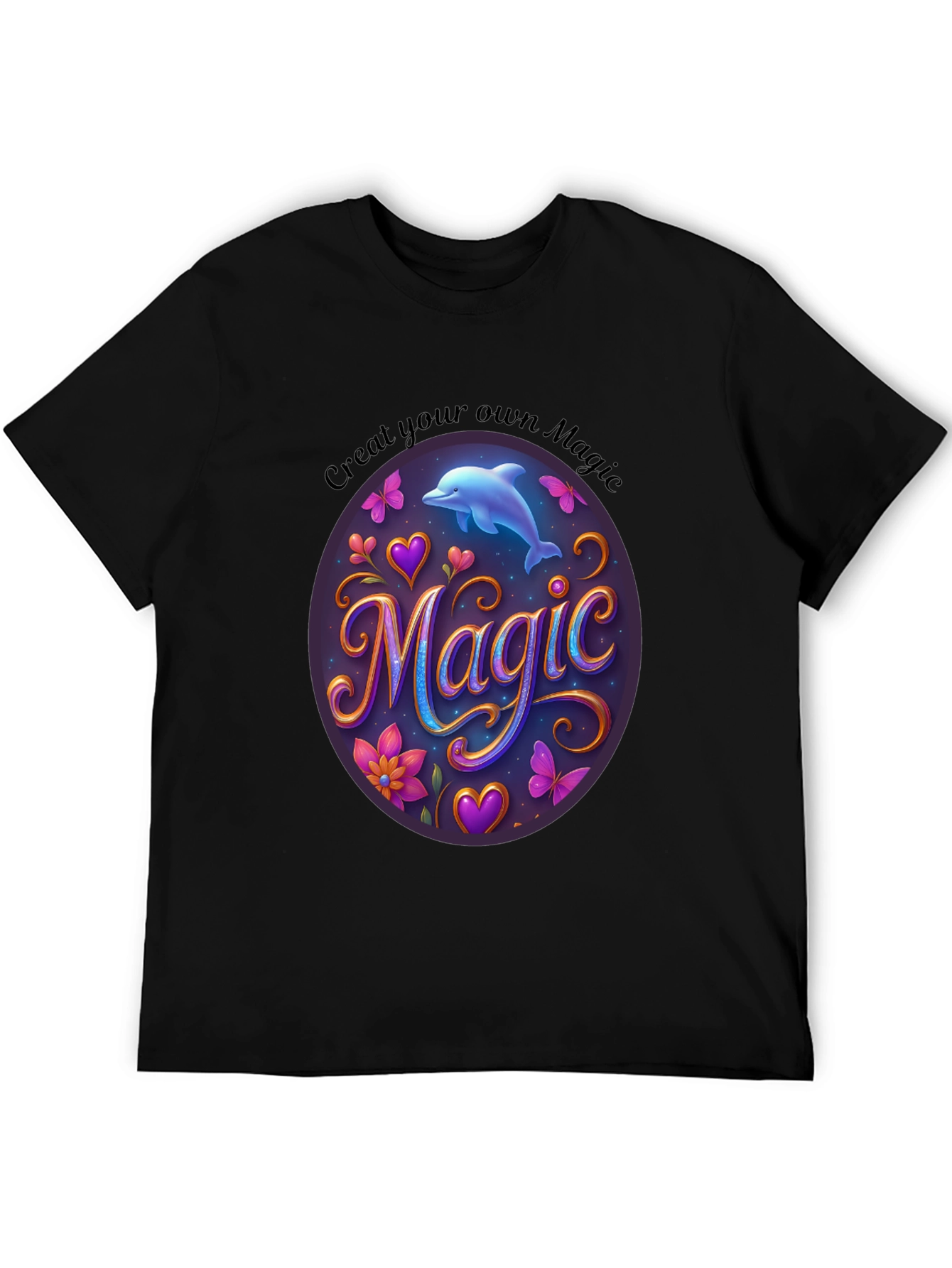 Magic Dolphin Graphic Tee - Unisex Black T-Shirt