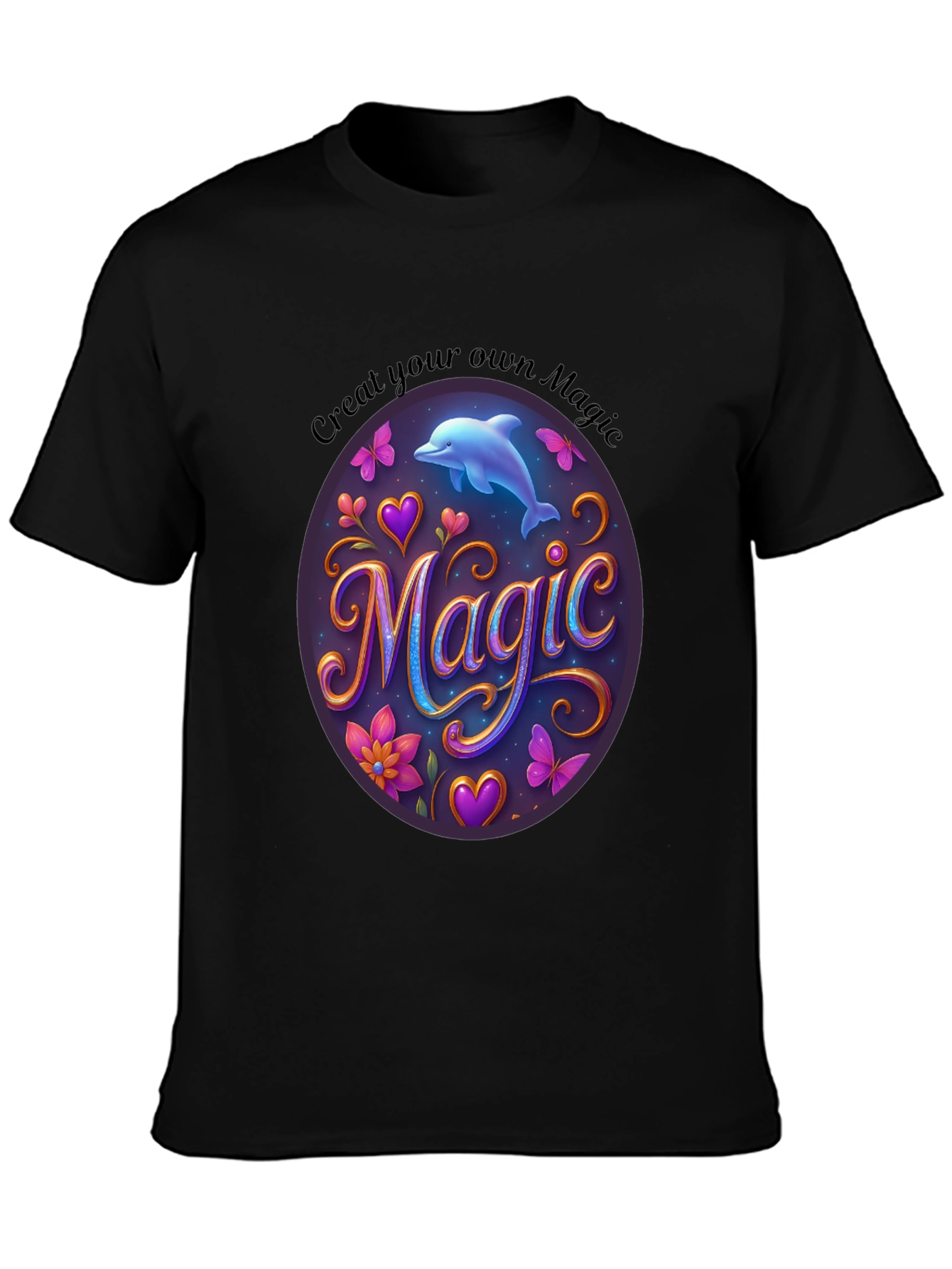 Magic Dolphin Graphic Tee - Unisex Black T-Shirt
