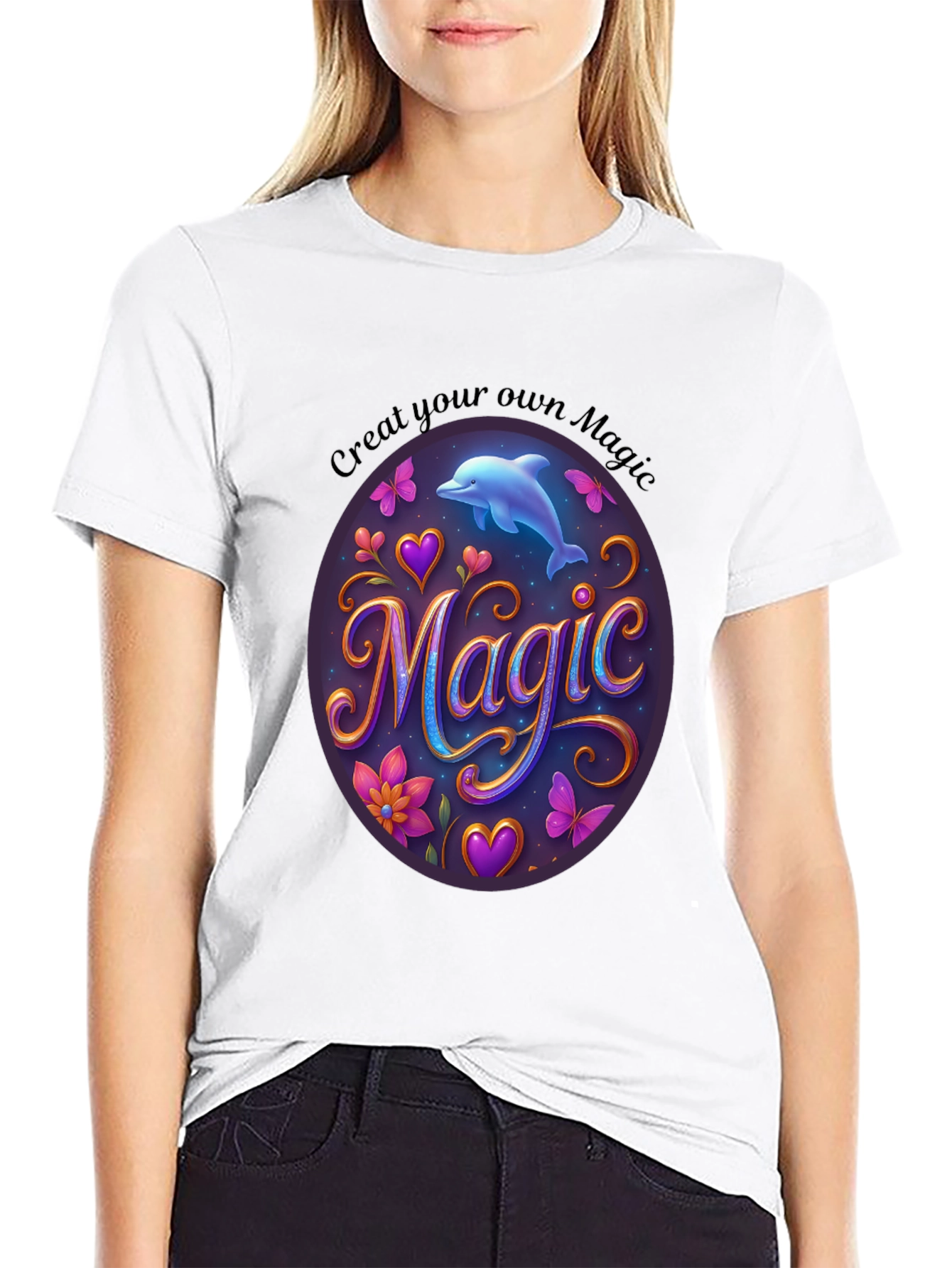 Magic Dolphin Graphic Tee - Unisex Black T-Shirt