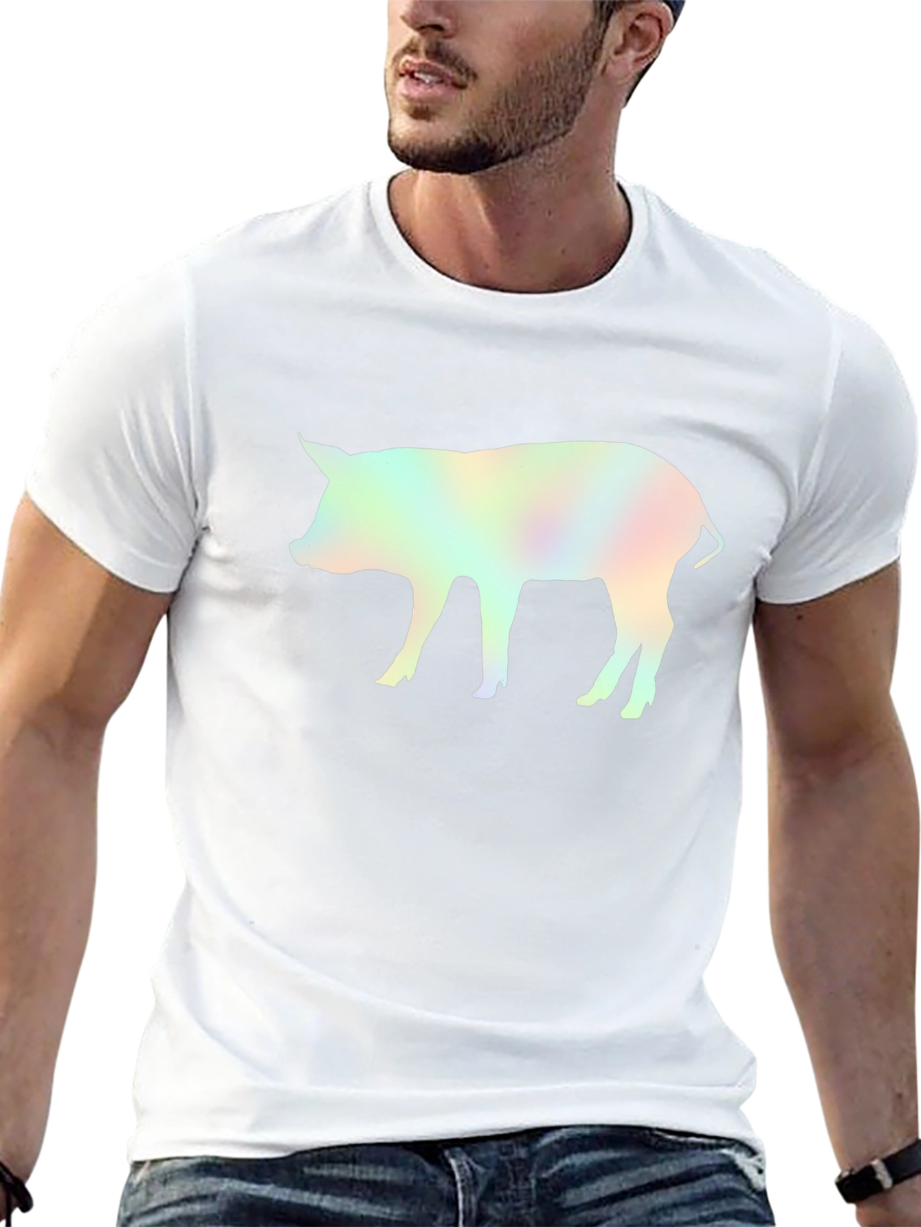 Holographic Pig Graphic Black T-Shirt