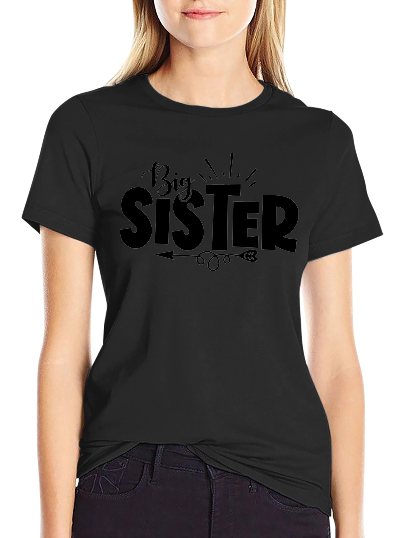 Big Sister Black Graphic Tee - Cute Sibling Announcement