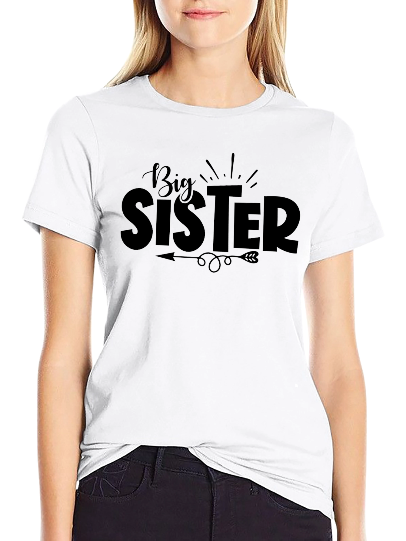 Big Sister Black Graphic Tee - Cute Sibling Announcement