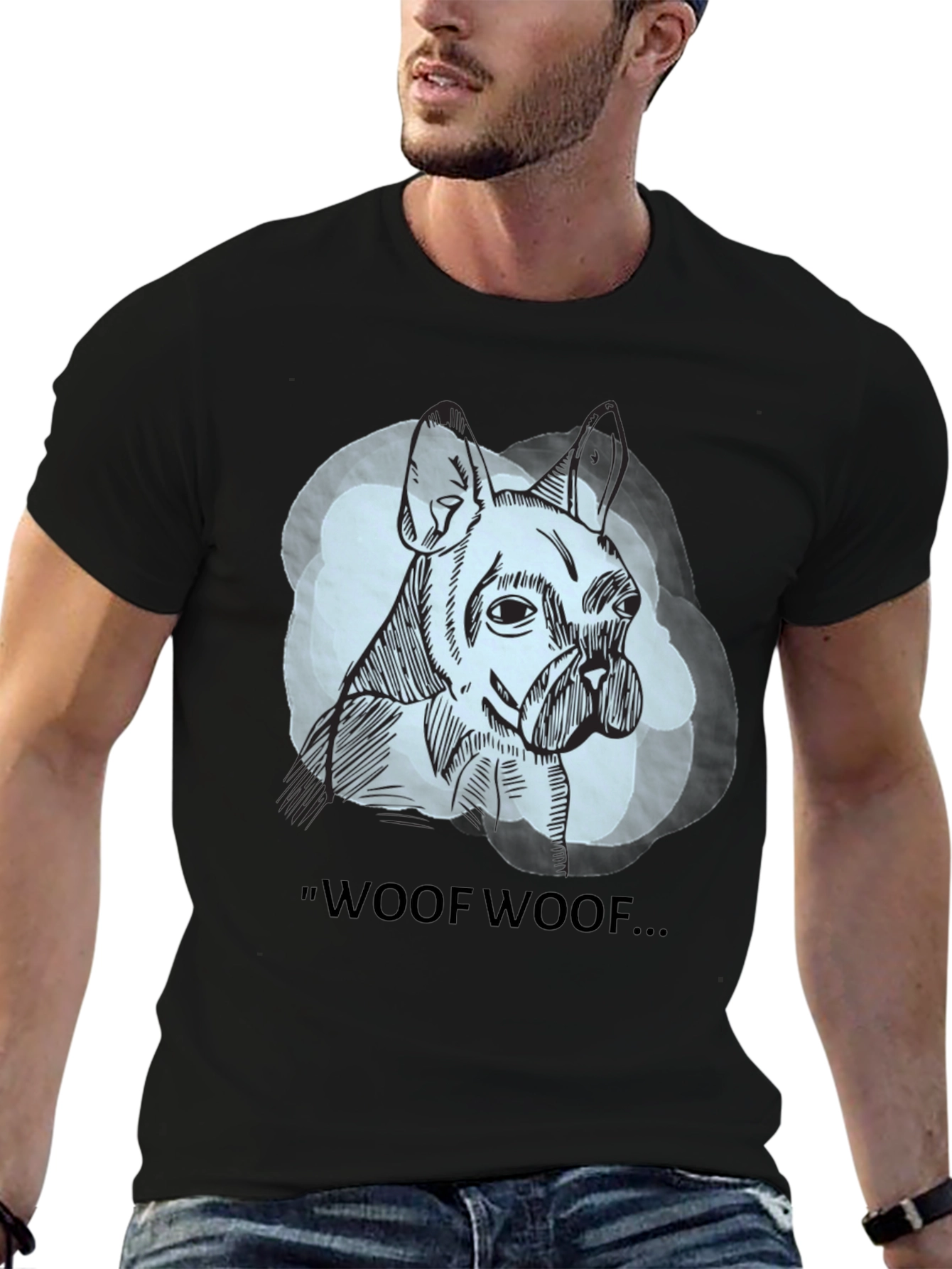 Woof Woof Dog Graphic Tee - Black