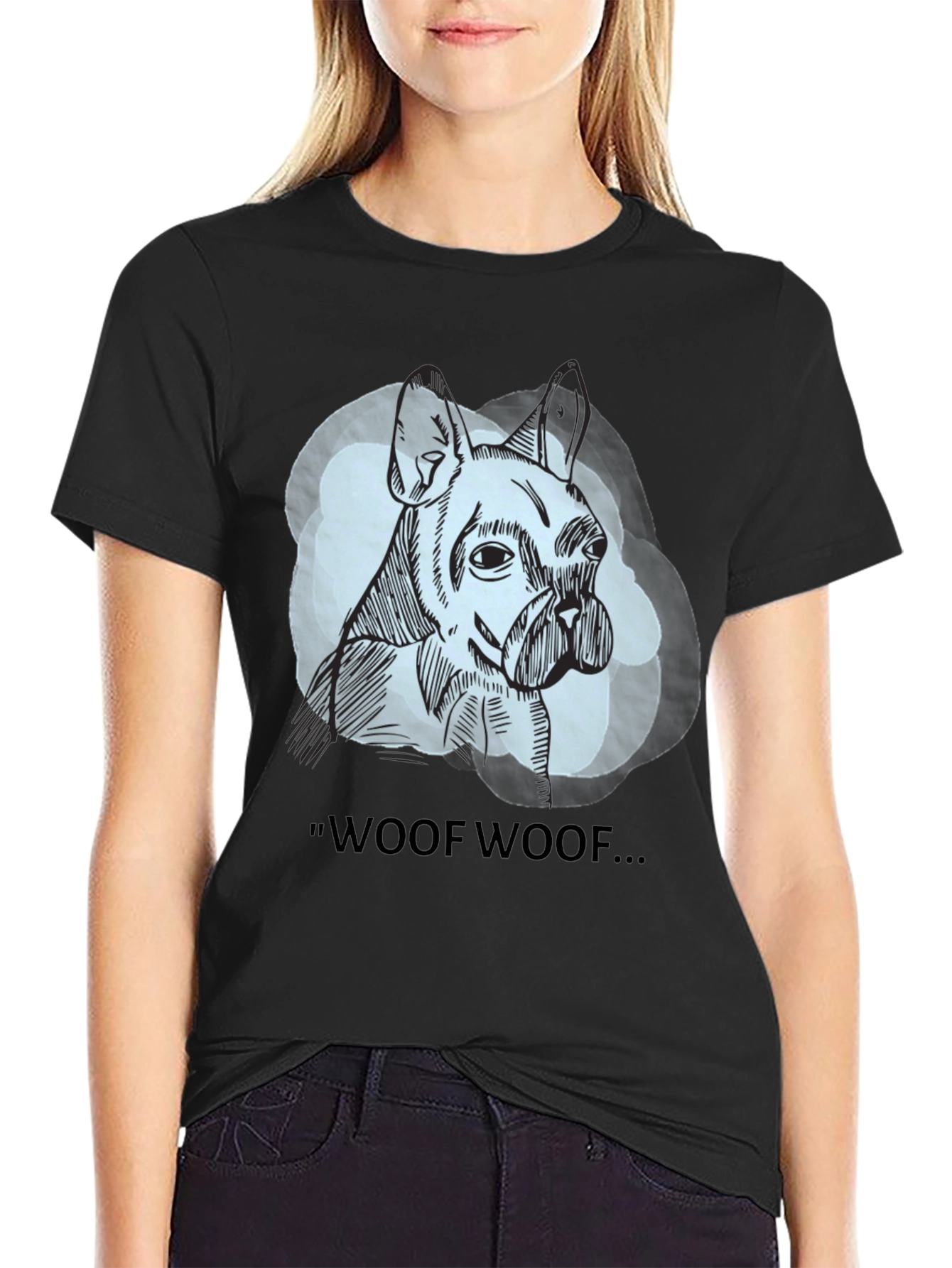 Woof Woof Dog Graphic Tee - Black
