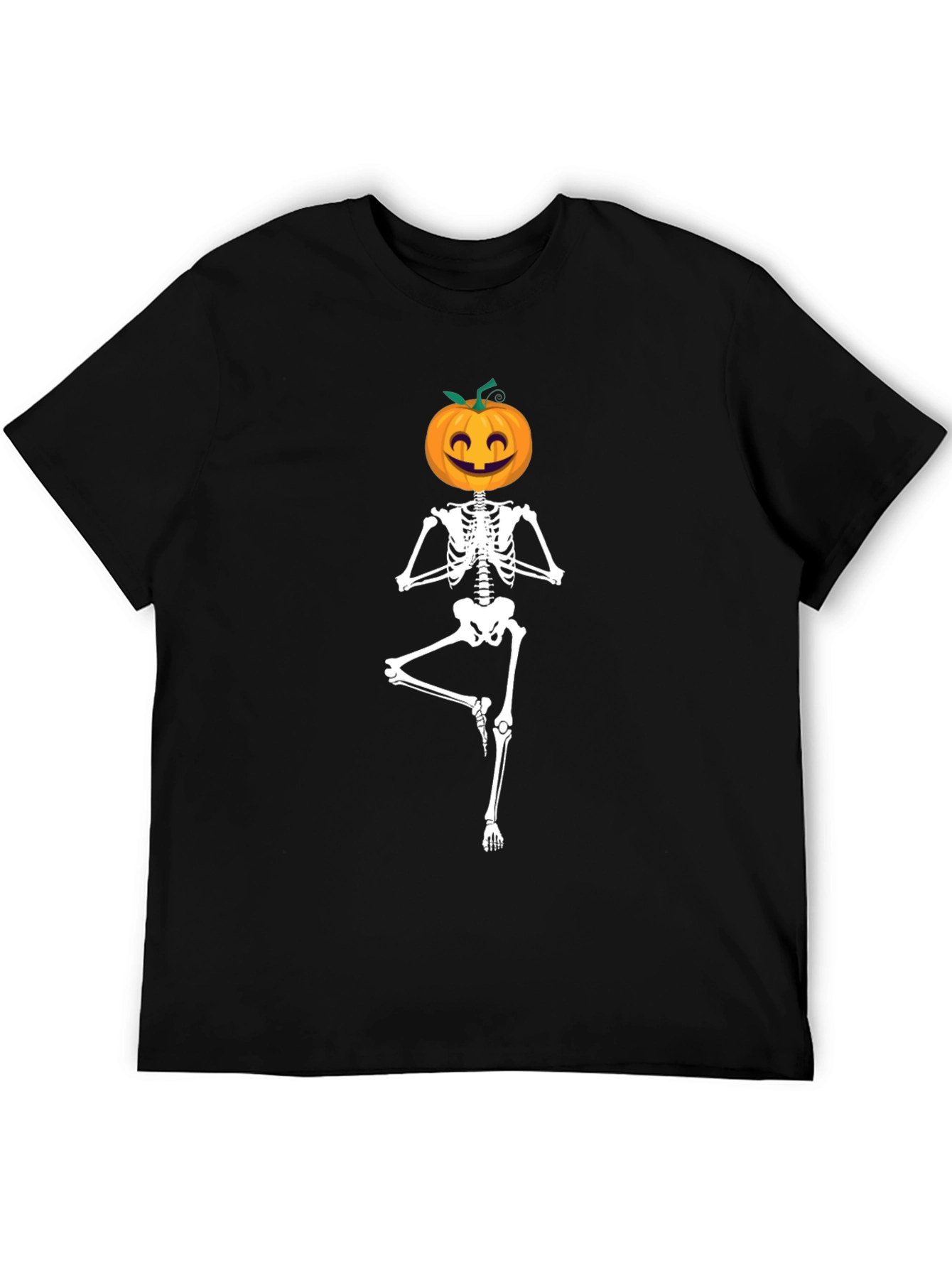 Halloween Skeleton Yoga Pumpkin Head T-Shirt