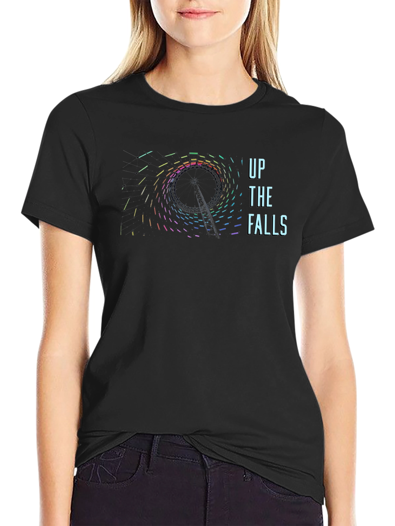 Up the Falls Graphic Tee - Black Cotton T-Shirt