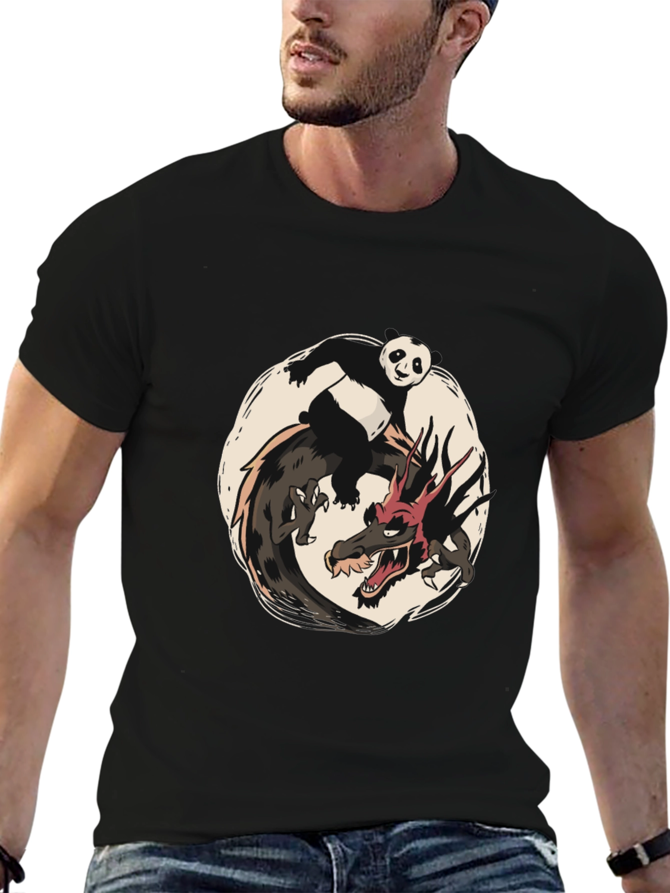 Panda and Dragon Graphic Tee - Unique Design