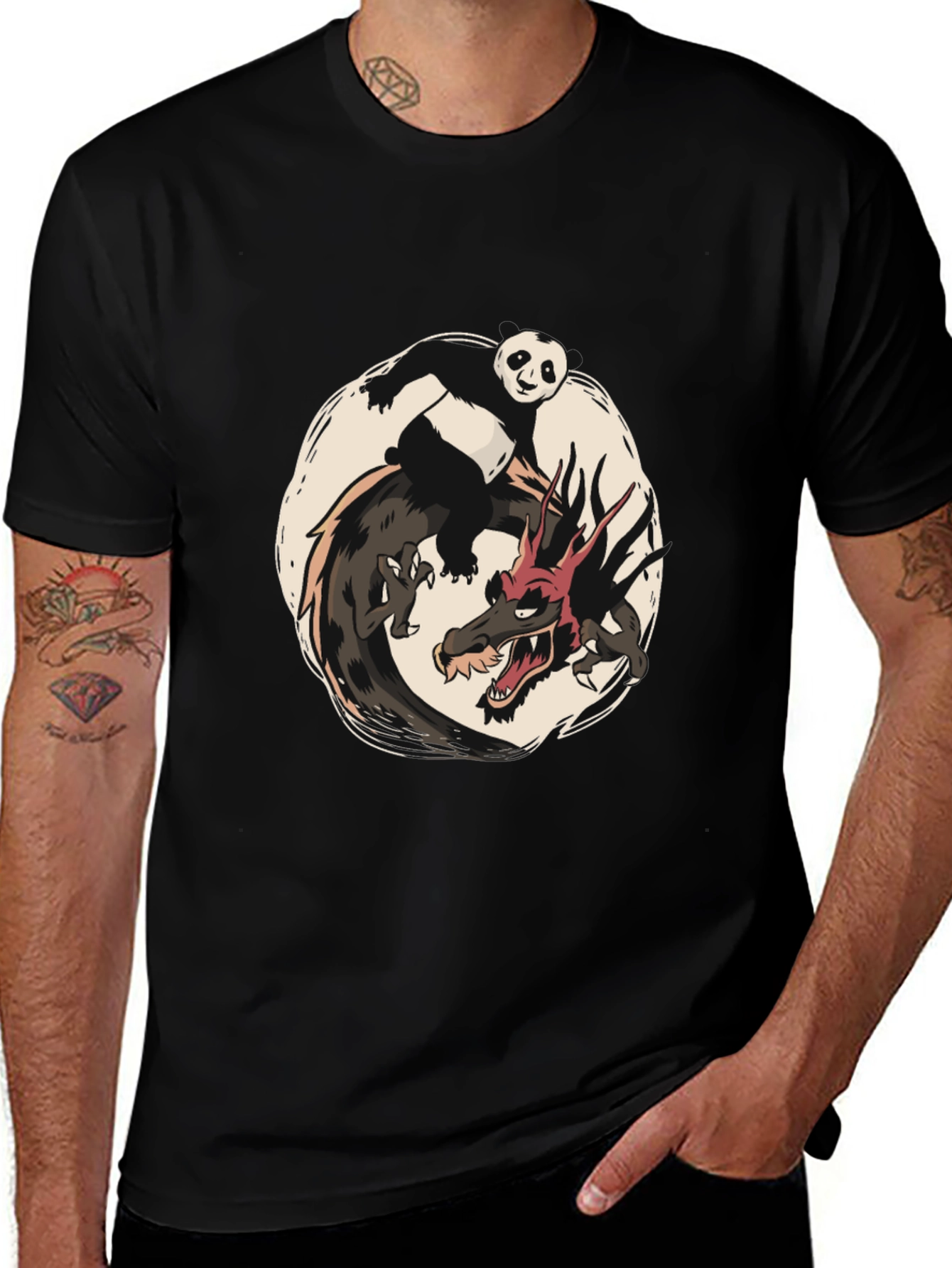 Panda and Dragon Graphic Tee - Unique Design