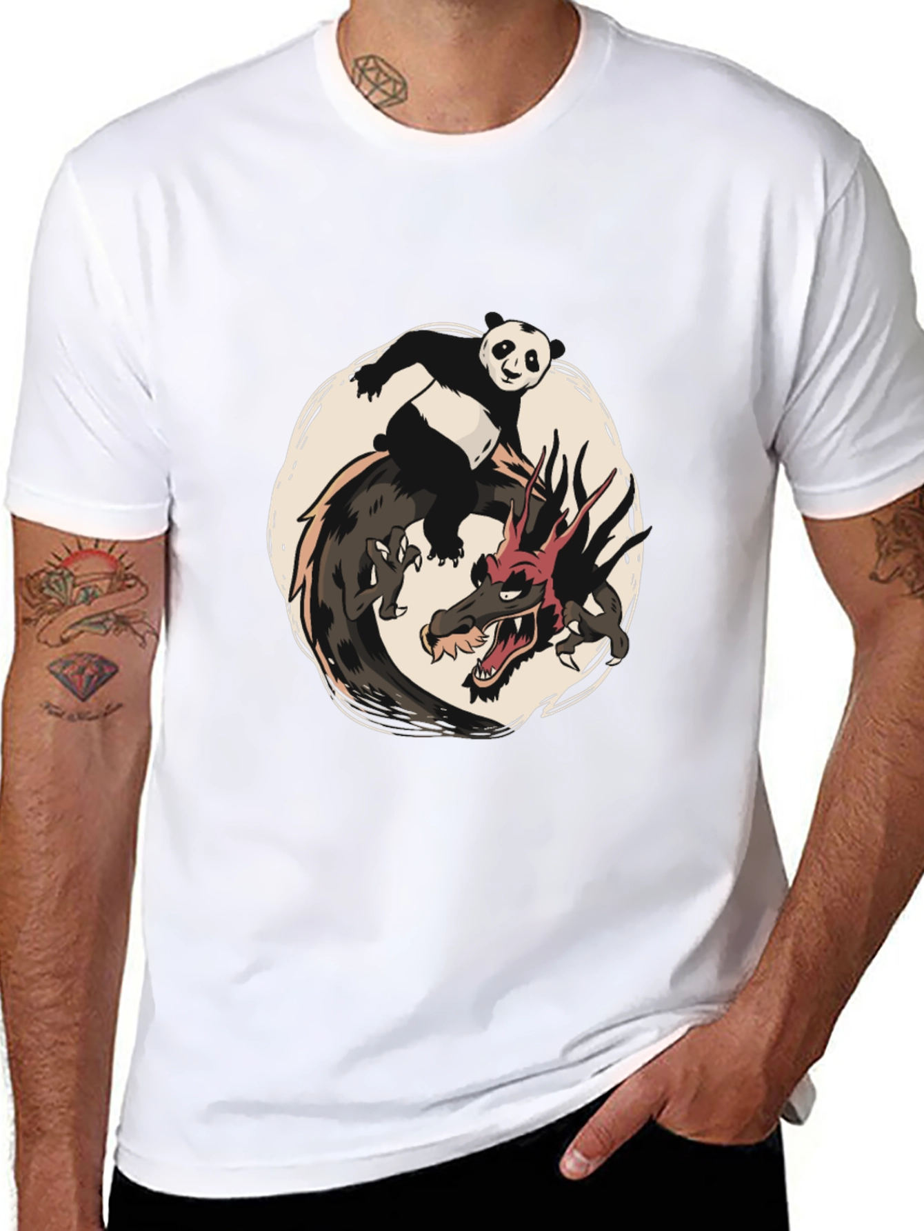 Panda and Dragon Graphic Tee - Unique Design
