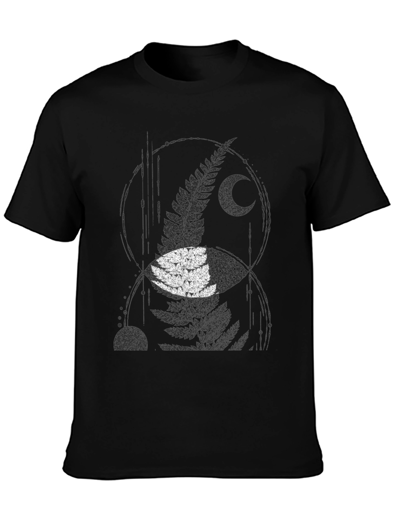 Mens Black Fern & Moon Graphic T-Shirt