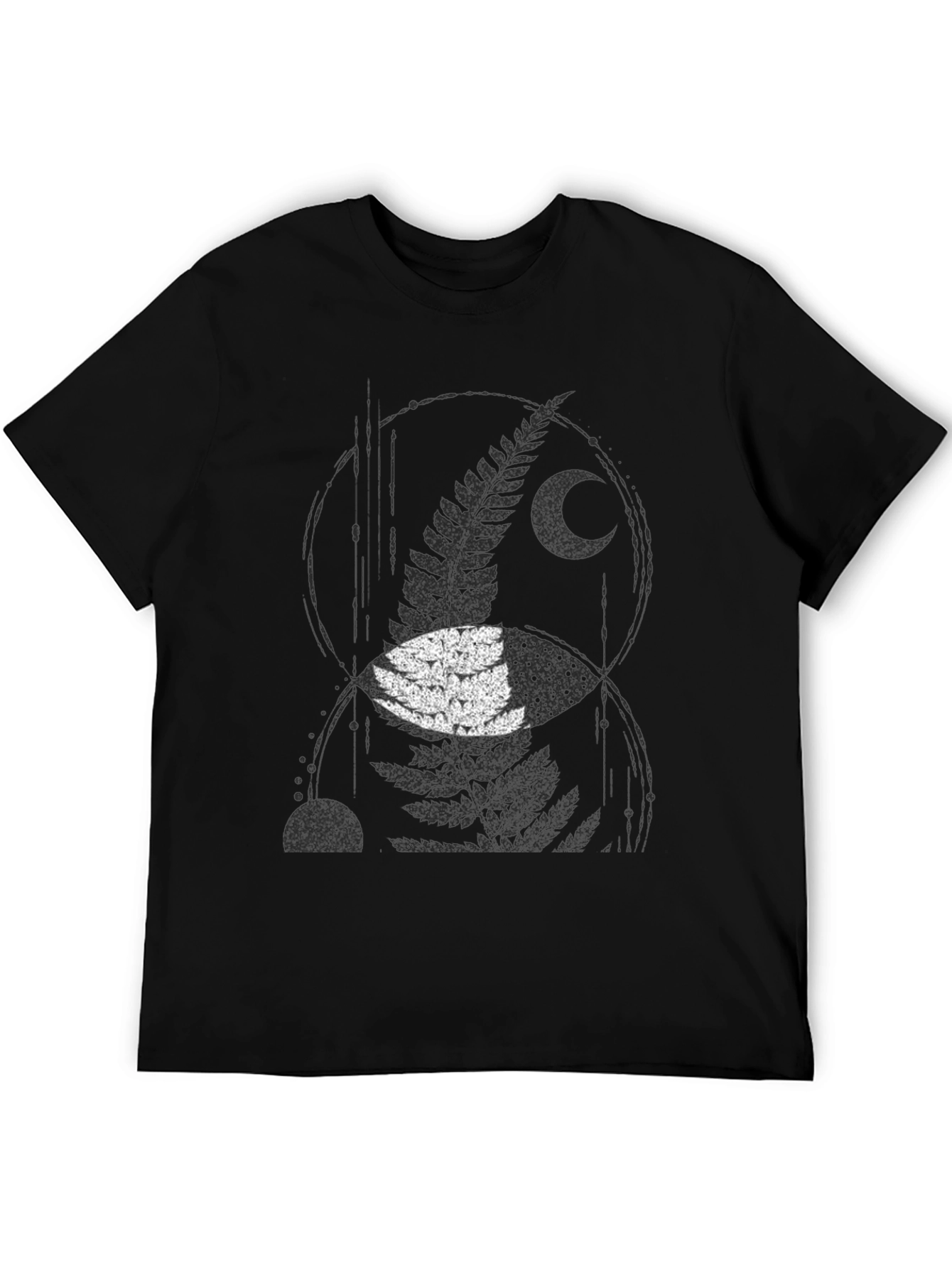 Mens Black Fern & Moon Graphic T-Shirt