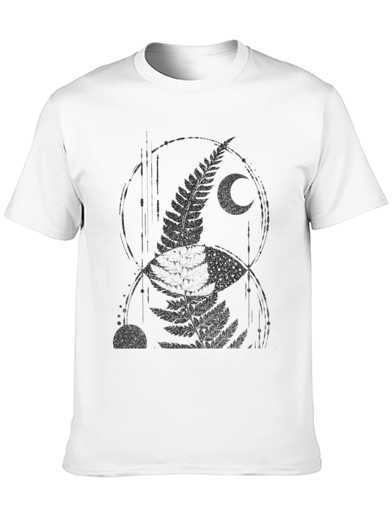 Mens Black Fern & Moon Graphic T-Shirt