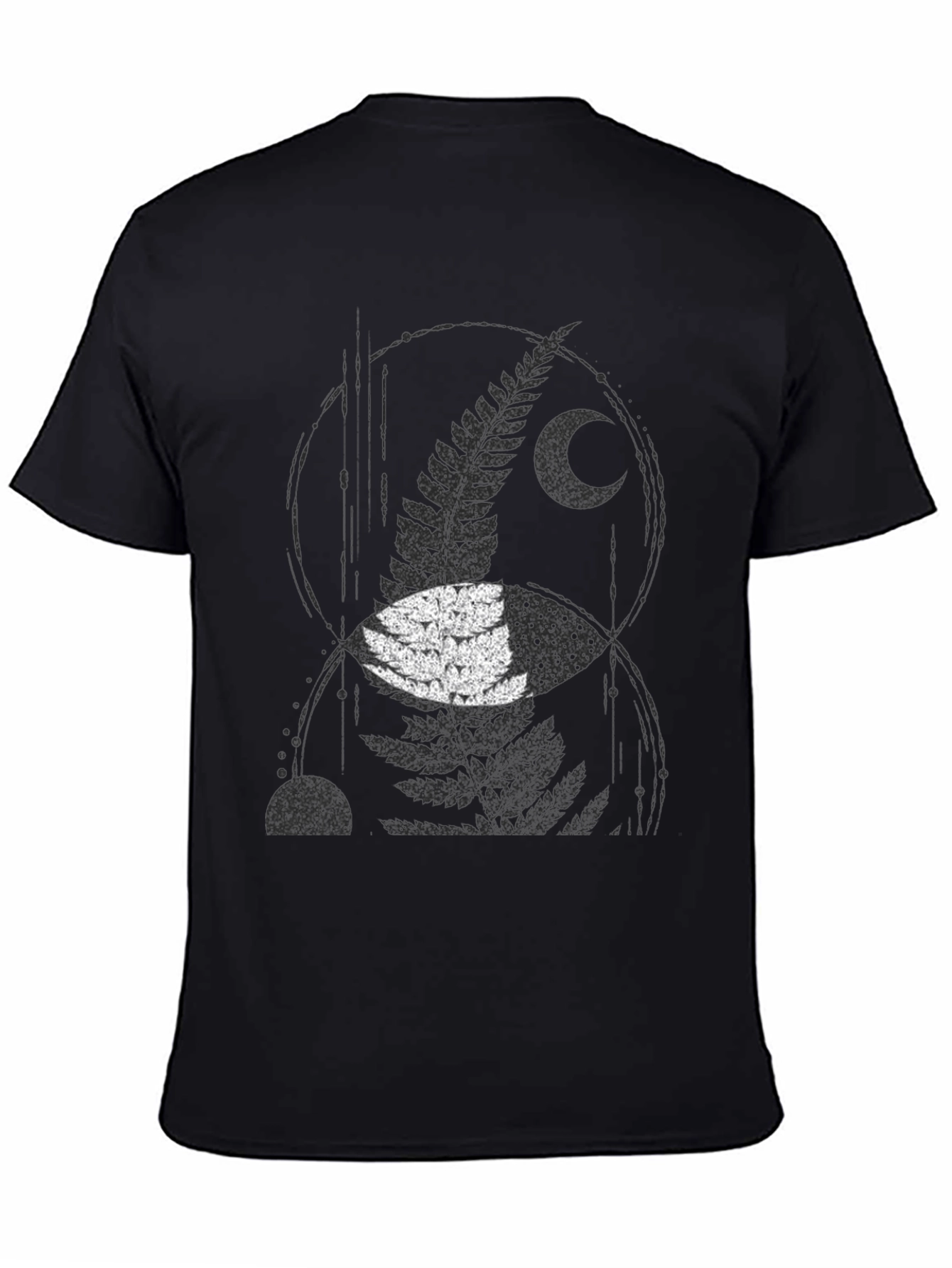 Mens Black Fern & Moon Graphic T-Shirt