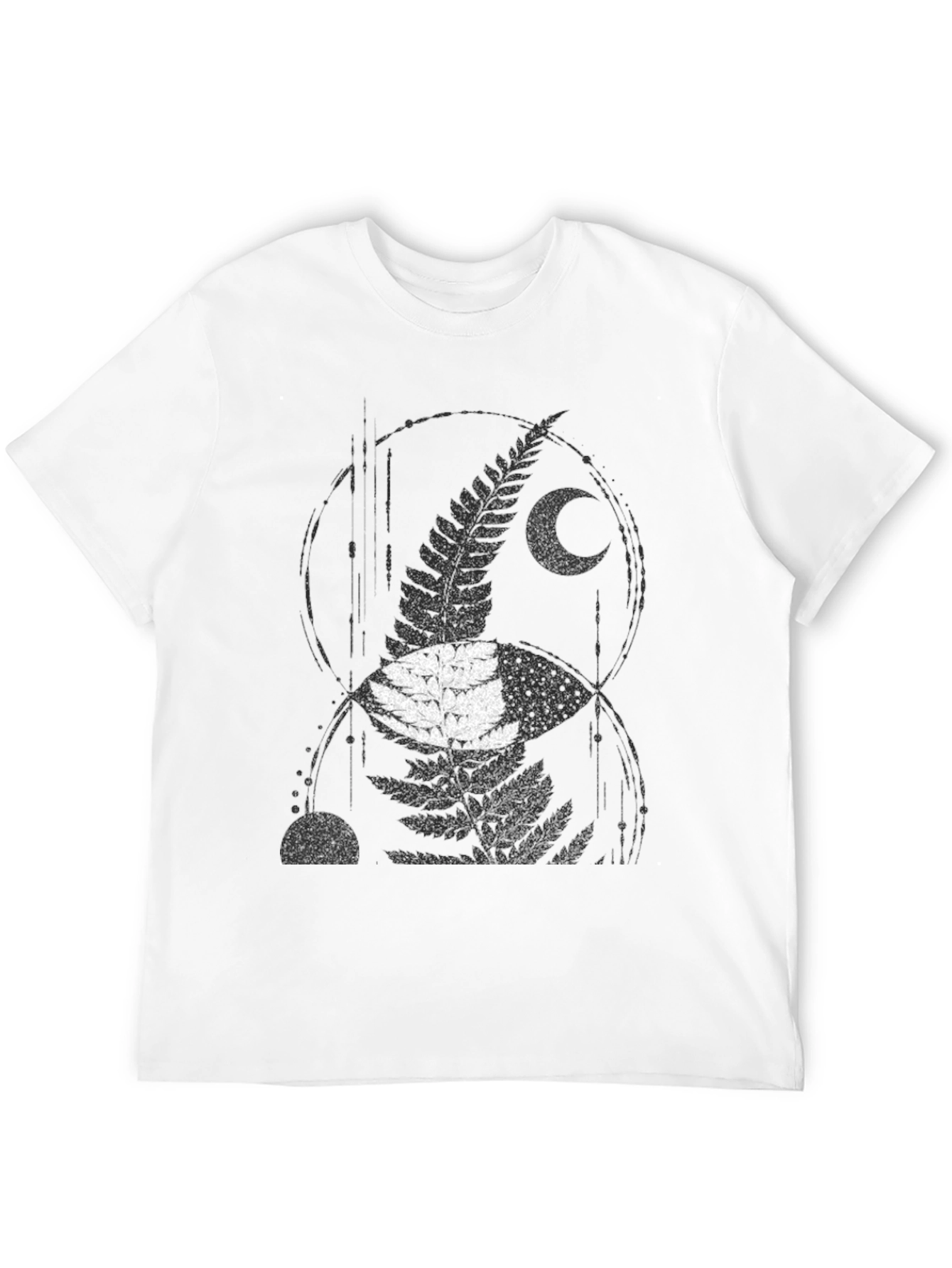 Mens Black Fern & Moon Graphic T-Shirt