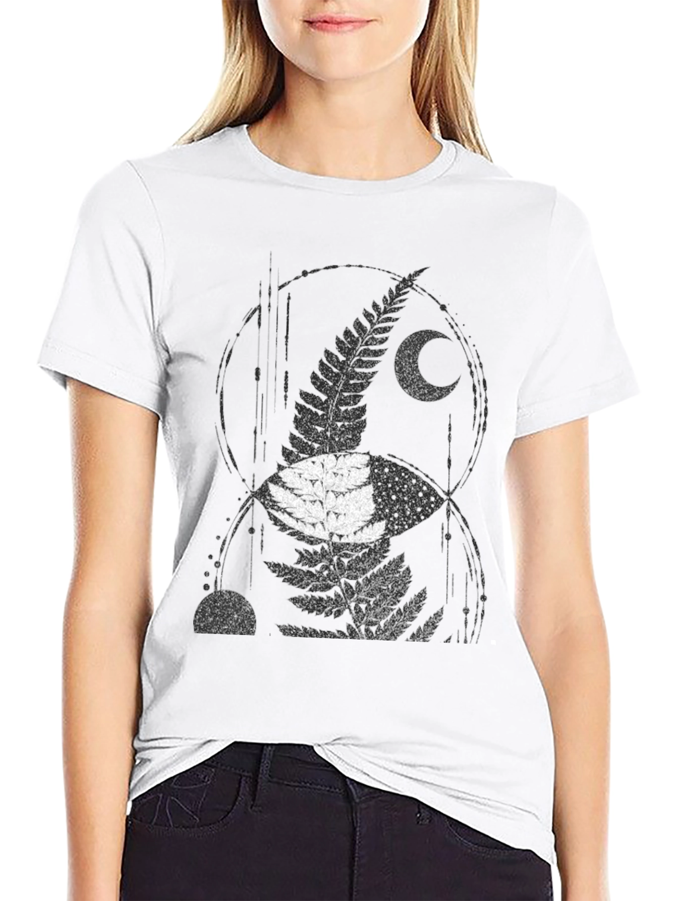 Mens Black Fern & Moon Graphic T-Shirt
