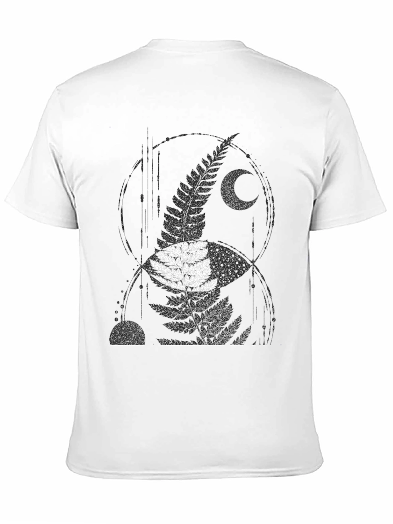 Mens Black Fern & Moon Graphic T-Shirt