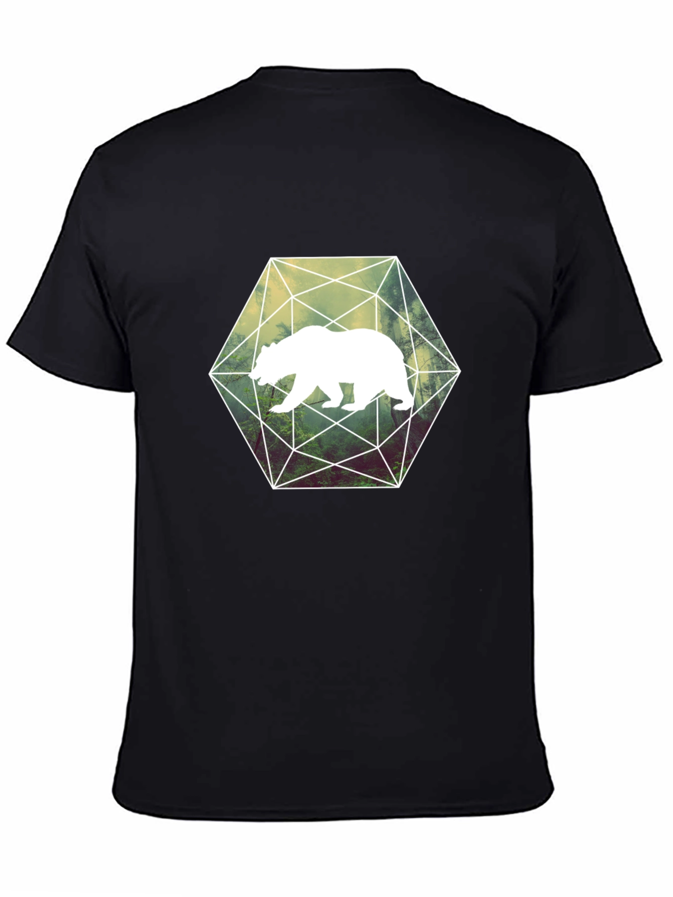 Geometric Bear Graphic T-Shirt - Black