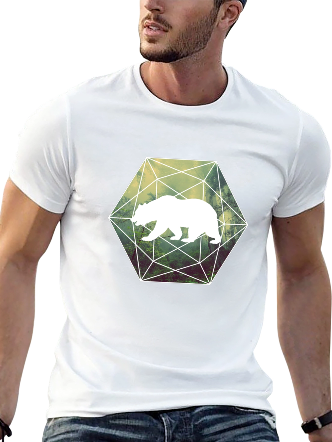 Geometric Bear Graphic T-Shirt - Black